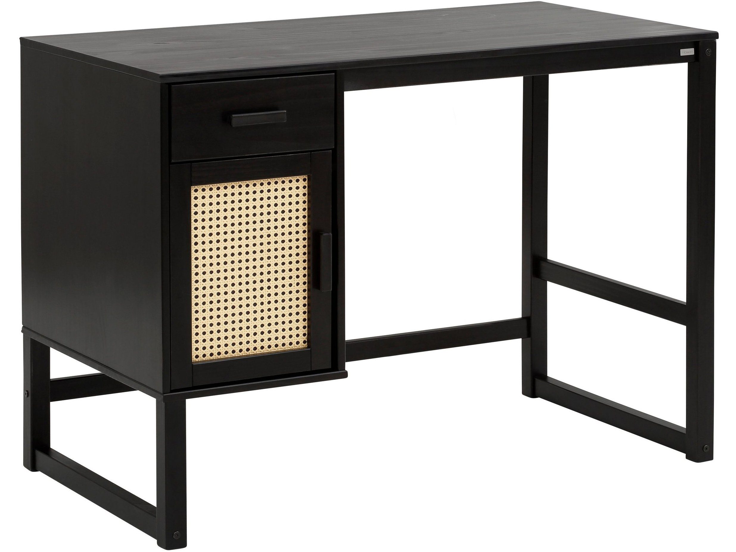 loft24 Schreibtisch Jenna, aus Massivholz mit Rattangeflecht, Breite 110 cm espresso/schwarz | espresso/schwarz | espresso/schwarz