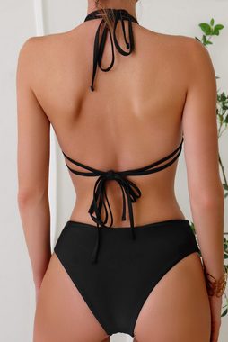 B.X Tankini Damen-Bikini-Set, sexy Neckholder-Badeanzug, 2-teiliges Set Einfarbiger, rückenfreier, sexy Bikini-Tankini-Badeanzug mit Trägern