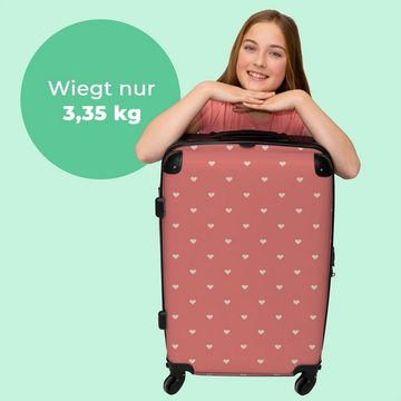 NoBoringSuitcases.com© Koffer Herzen - Rosa - Muster 67x43x25cm, 4 Rollen, Mittelgroßer Koffer für Erwachsene, Reisekoffer