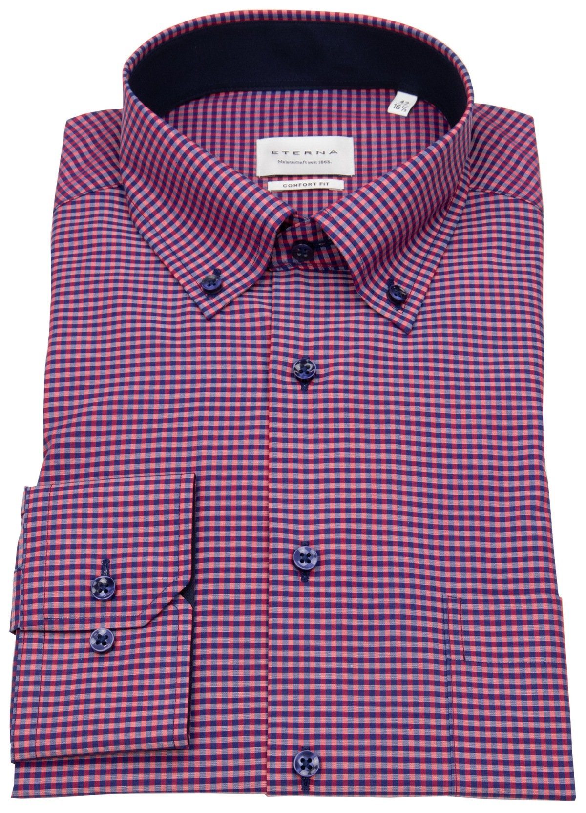 Eterna Karohemd Comfort Fit bügelfrei Button-Down-Kragen günstig online kaufen