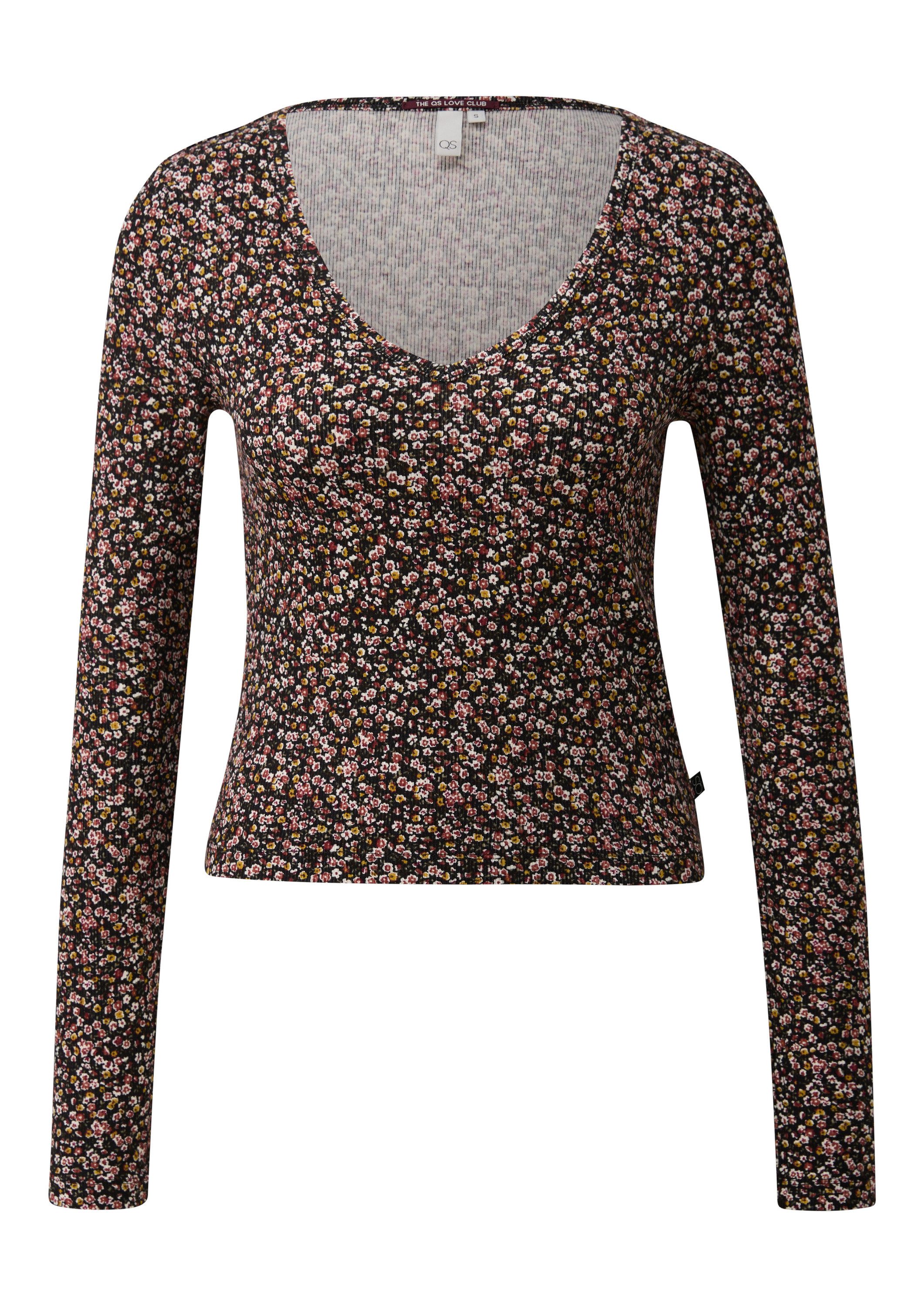 QS Langarmshirt T-Shirt Geripptes T-Shirt aus Viskosemix mit All-over-Print günstig online kaufen