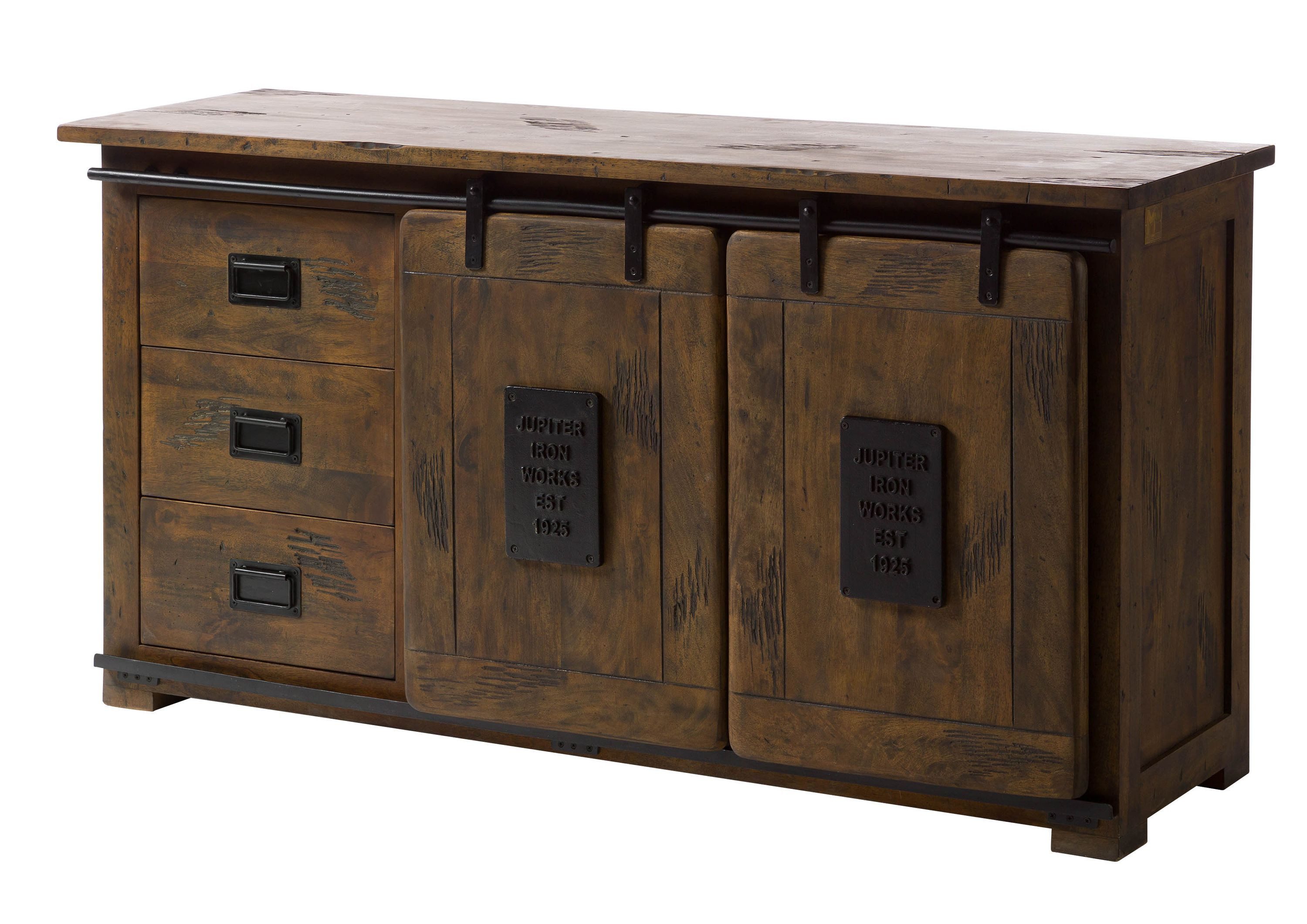 Massivmoebel24 Sideboard RAILWAY Mango Massivholz braun (Massivholz montiert 70 kg RAILWAY #400), Mango 150x45x80 (BxTxH) braun lackiert