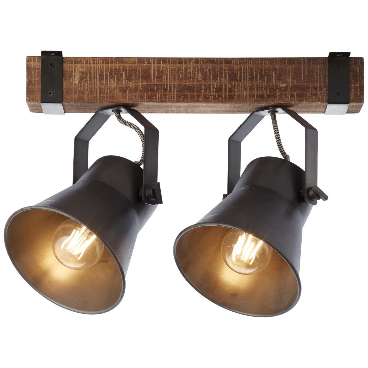 Brilliant Deckenleuchte Decca, aus E27, Lampe, 2x A60, schwarz stahl, Decca Spotbalken 10W, Holz 2flg