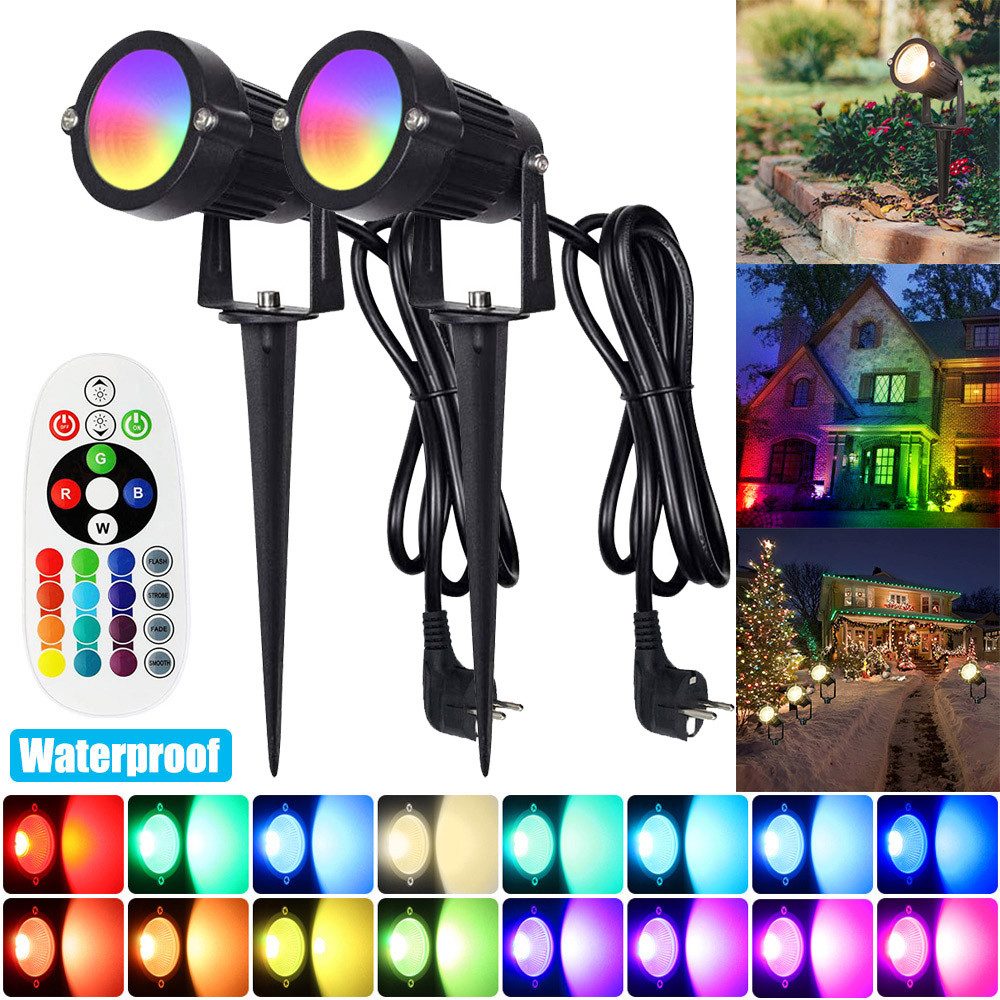 LMaxhome LED Gartenstrahler RGB Прожекторы Gartenbeleuchtung mit Fernbedienung, 6W(1St), LED fest integriert, 16 Faben, 4 Modi, 90° einstellbar, Memory Funktion, mit 1,5m Kabel Außen Landschaft
