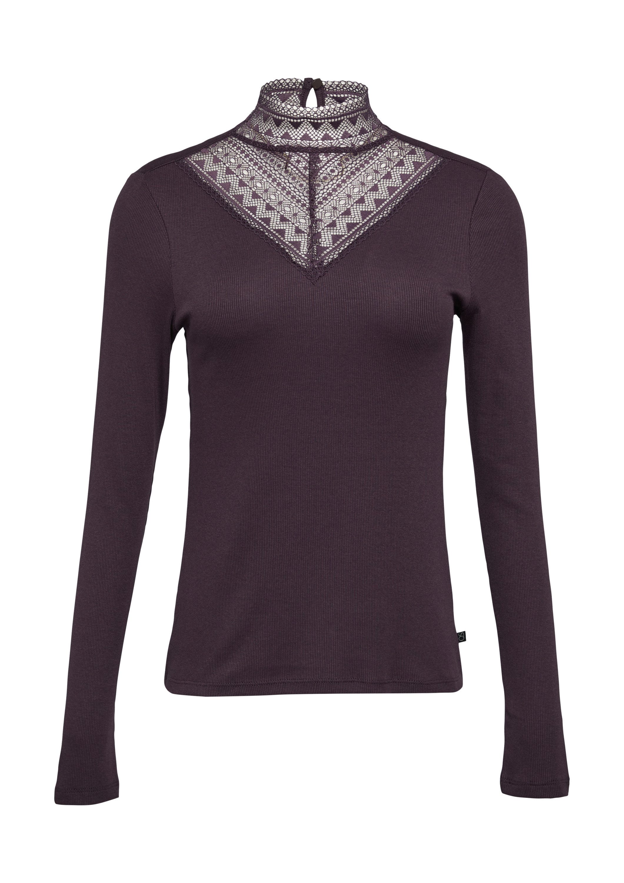QS Langarmshirt T-Shirt Rippshirt mit Spitzeneinsatz günstig online kaufen