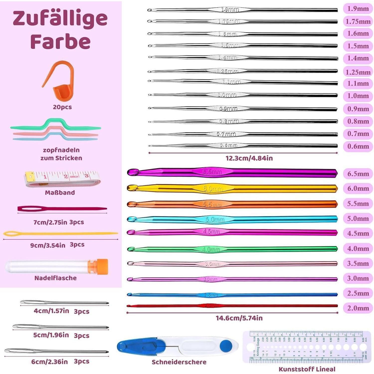 LuxusKollektion Häkelnadeln 60-teiliges Häkelnadel-Set in lila Aufbewahrungsbox