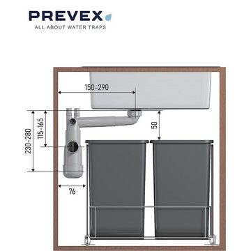 Prevex Siphon FL2-D9CNA-003, (1-tlg), PREVEX Flexloc Siphon, platzsparend, universal, komplett mit 1,5