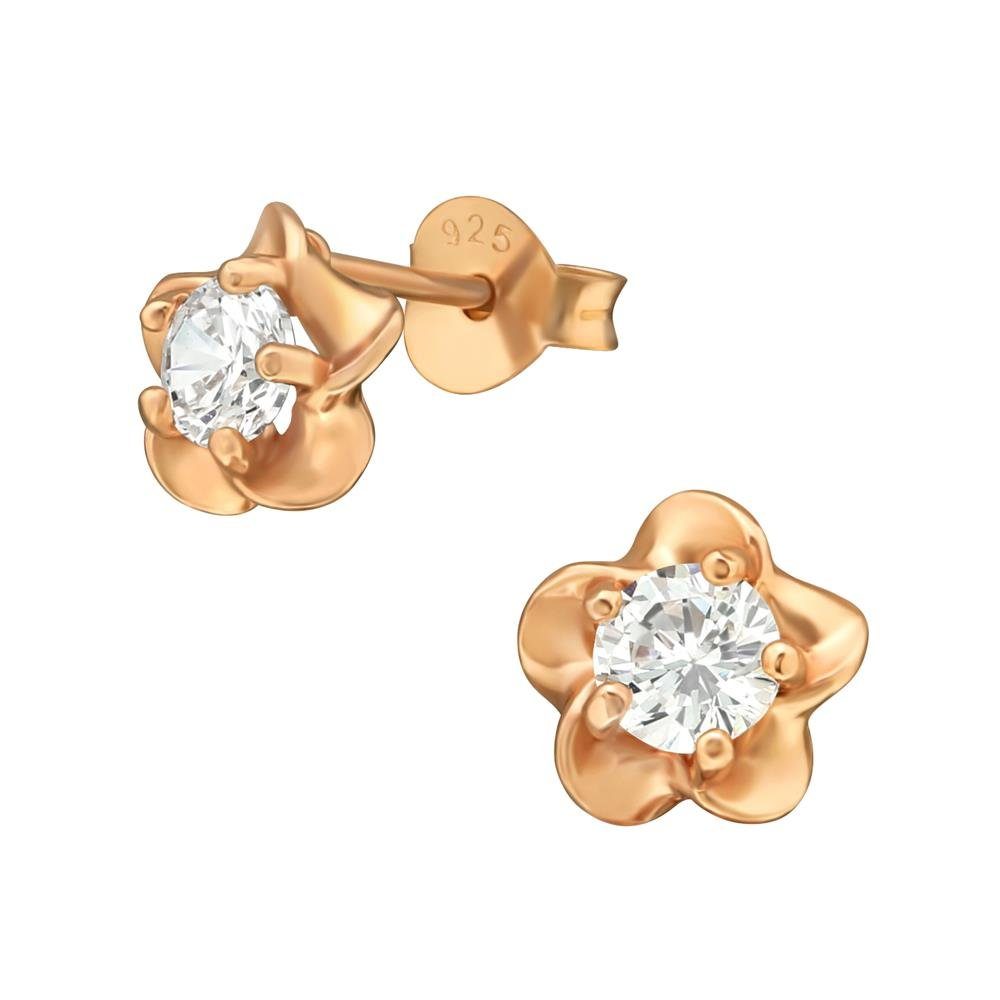 BUNGSA Ohrring-Set Ohrstecker Blüte mit Kristall rosegold aus .925 Silber Damen (1 Paar (2 Stück), 2-tlg), Ohrschmuck Ohrringe