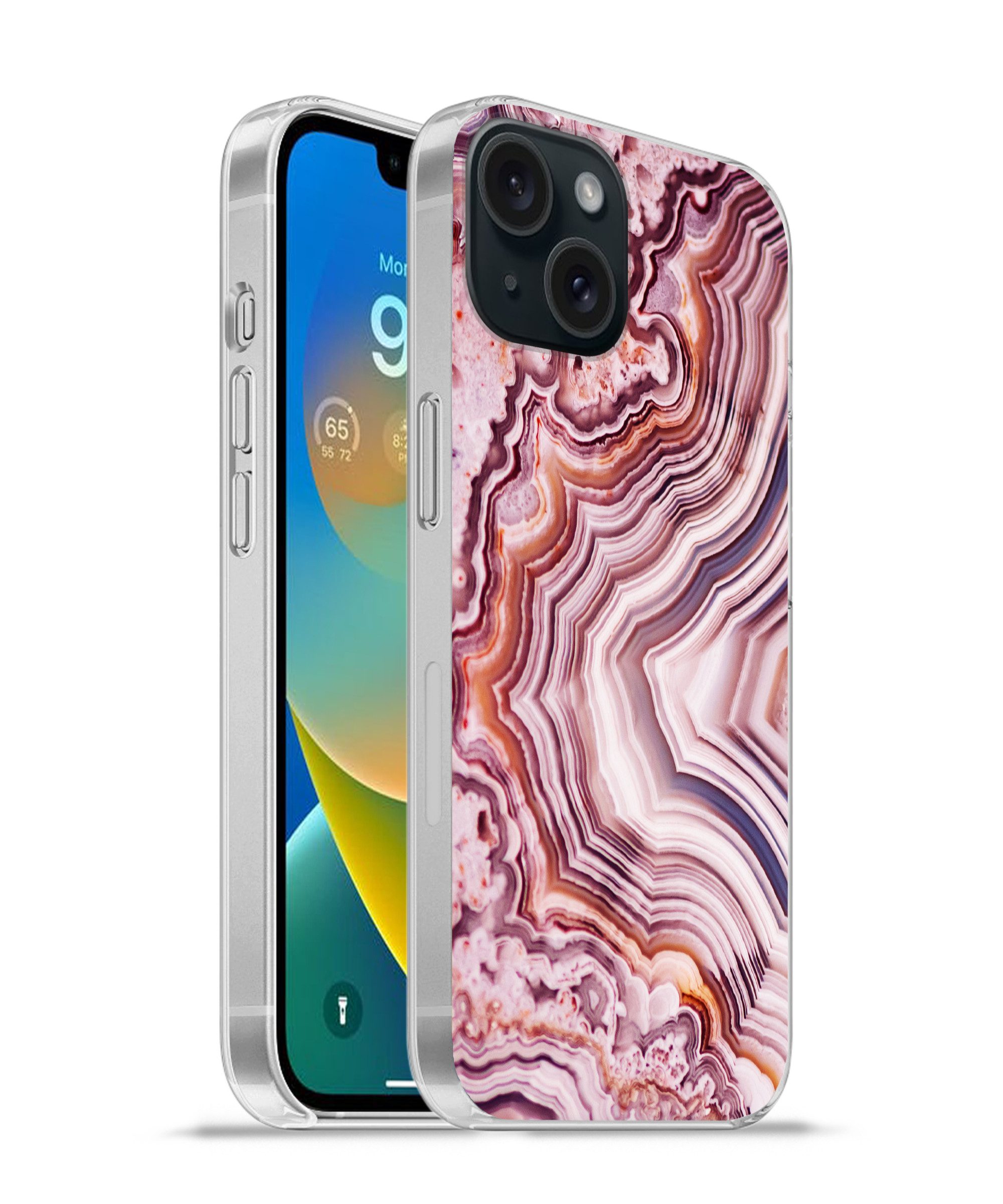 MuchoWow Handyhülle für Apple iPhone 15 Naturstein - Rosa - Luxus, Smartphone-Bumper, Print, Handy Schutzhülle Dünn