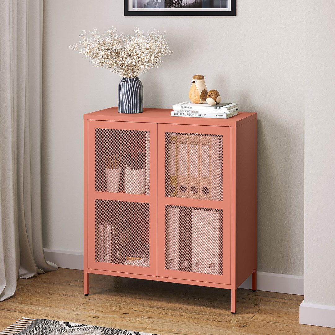 skølm Kommode Zephyr mit Push-to-open-Türen (Terrakotta, mit Füßen), Metallschrank mit höhenverstellbarem Einlegeboden, Sideboard