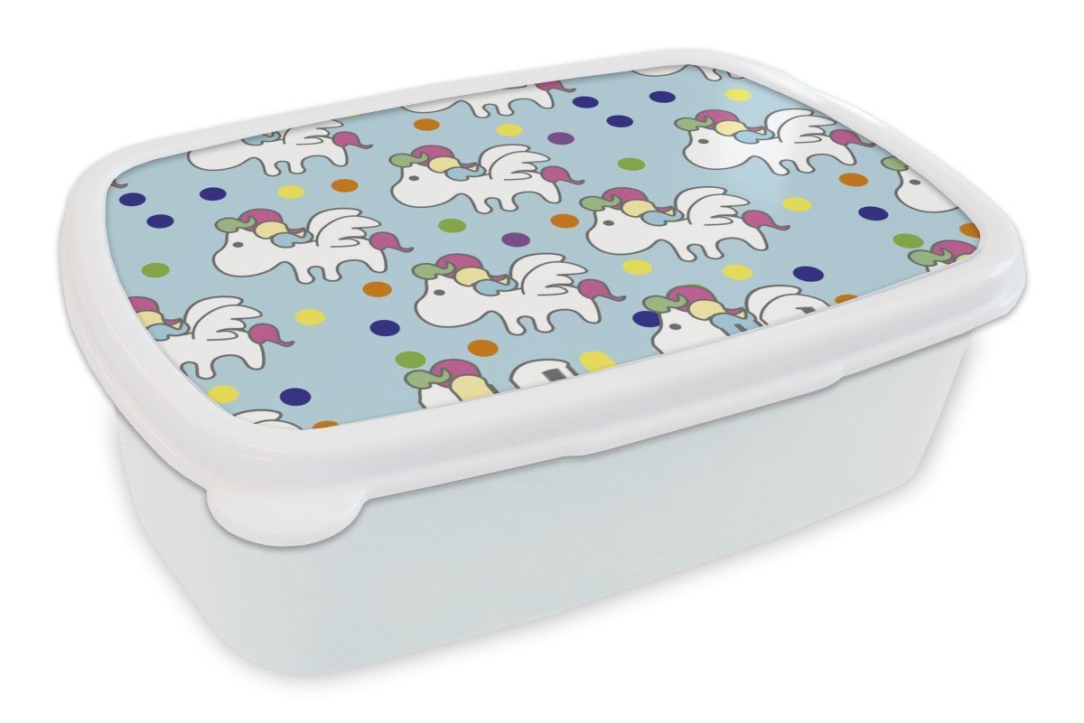 MuchoWow Lunchbox Einhorn - Muster - Kind, Kunststoff, (2-tlg), Brotbox für Kinder und Erwachsene, Brotdose, für Jungs und Mädchen weiß