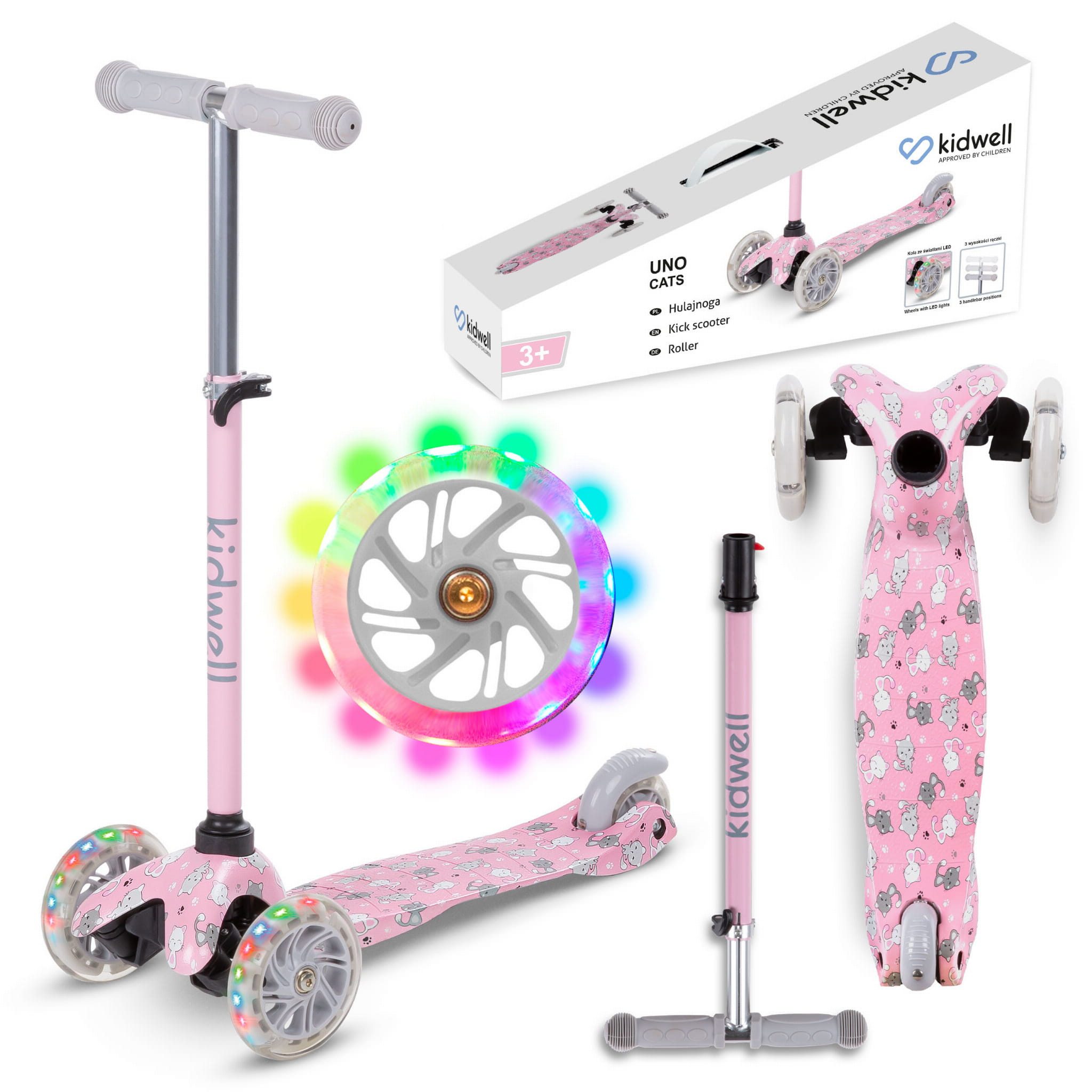 COIL Dreiradscooter Kinderroller, Tretroller, Dreirad-Balance-Roller, Cityroller, ABEC-7-Lager, 3-stufige Lenkradverstellung, LED-Räder