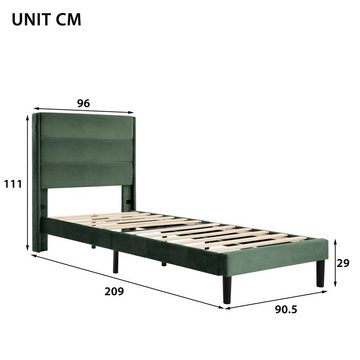 Fangqi Bettgestell Polsterbett mit Lattenrost & Kopfteil, Jugendbett 90/140x200cm, gepolstertes Doppelbett/Einzelbett Textilbezug Leinen