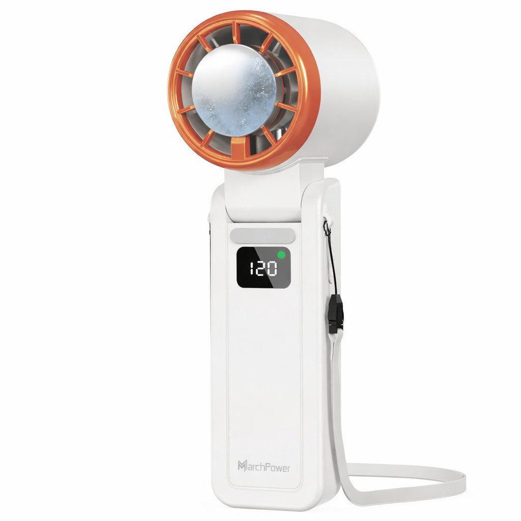 Quntis Handventilator Turbo Ventilator mit Kühleffekt, 120-stufiger Wind, Tragbarer, Mini, 3-in-1 Hand-, Hals- & Tischventilator aufladbar für Reisen & Outdoor