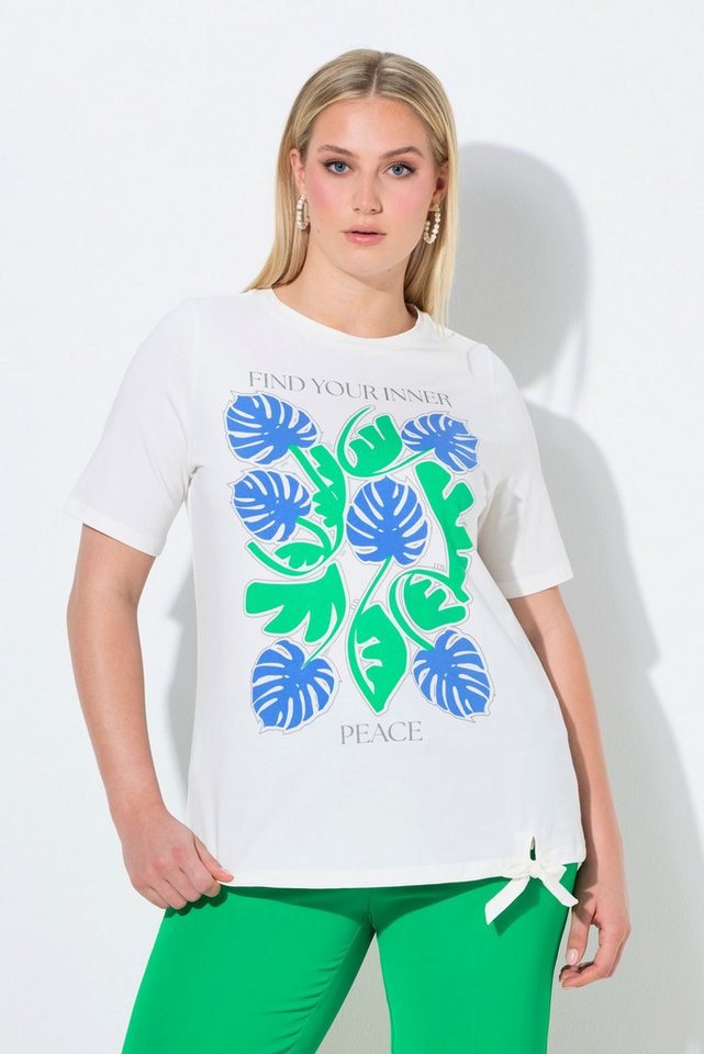 Ulla Popken T-Shirt T-Shirt Blätter Saumband Rundhals Halbarm