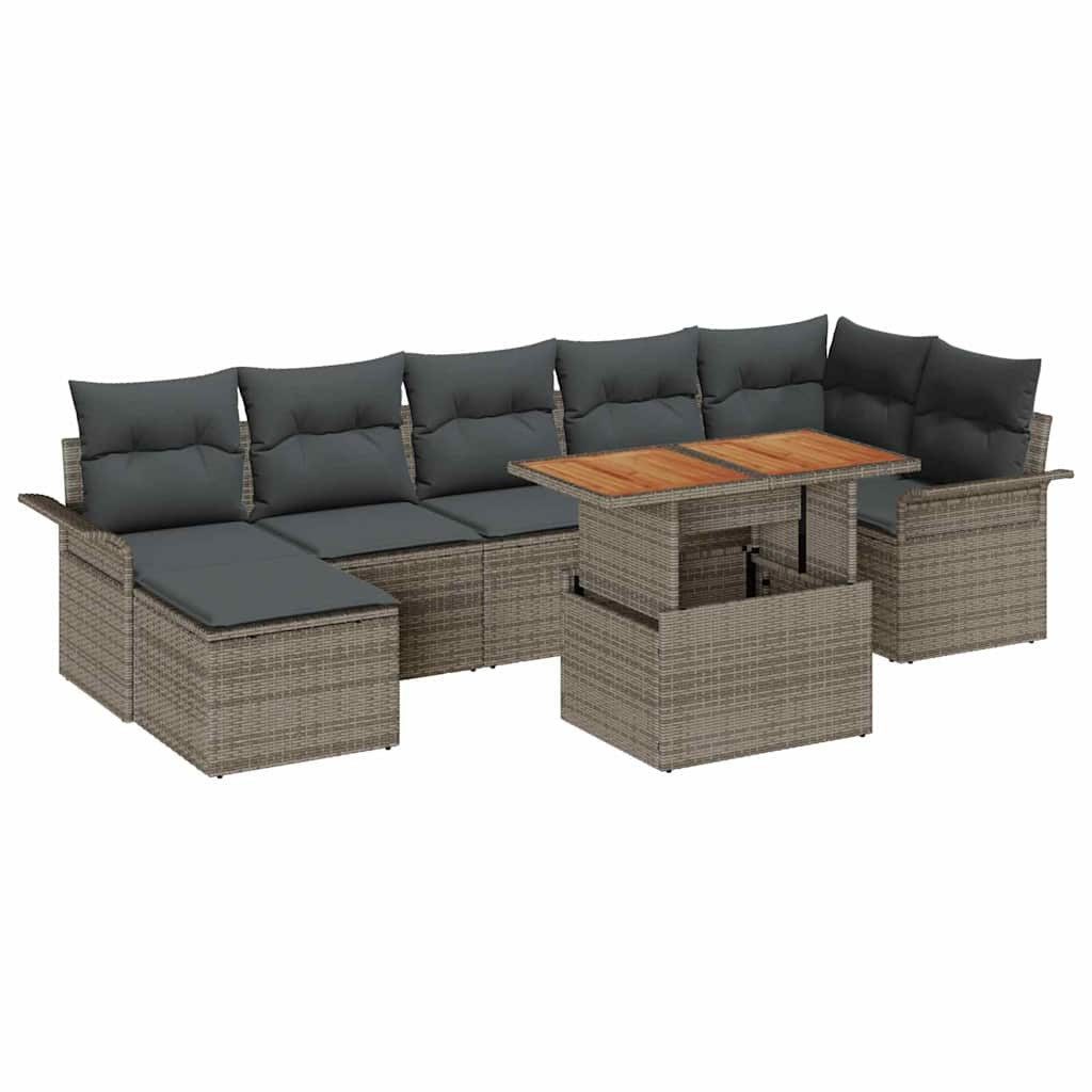 vidaXL Loungesofa Gartensofa-set mit Kissen 8 pcs Grau Poly-Rattan, 8 Teile