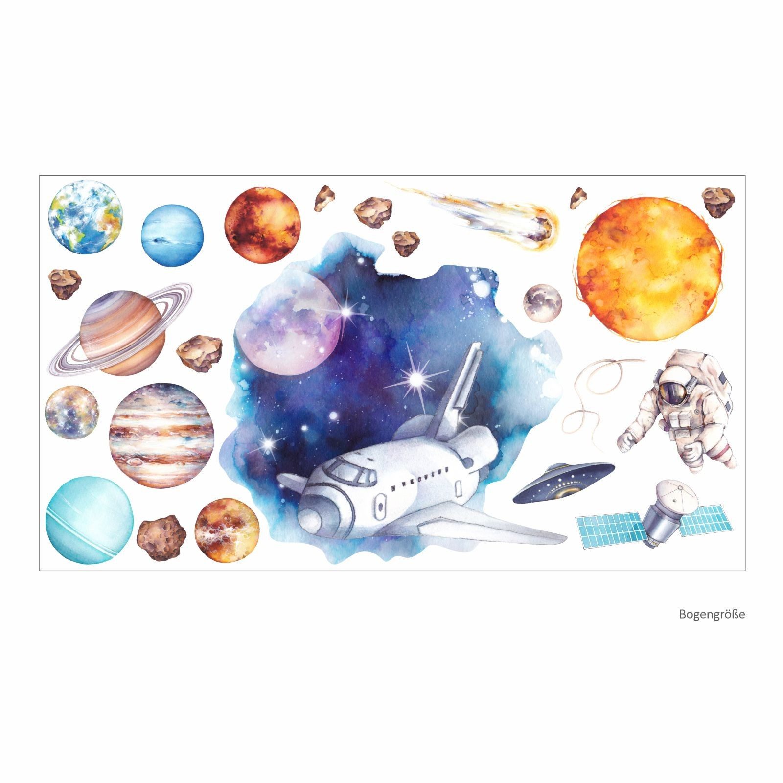 nikima Wandtattoo 239 Wandtattoo Weltraum Planeten - Größe 750 x 420 mm (PVC-Folie), In 6 vers. Größen