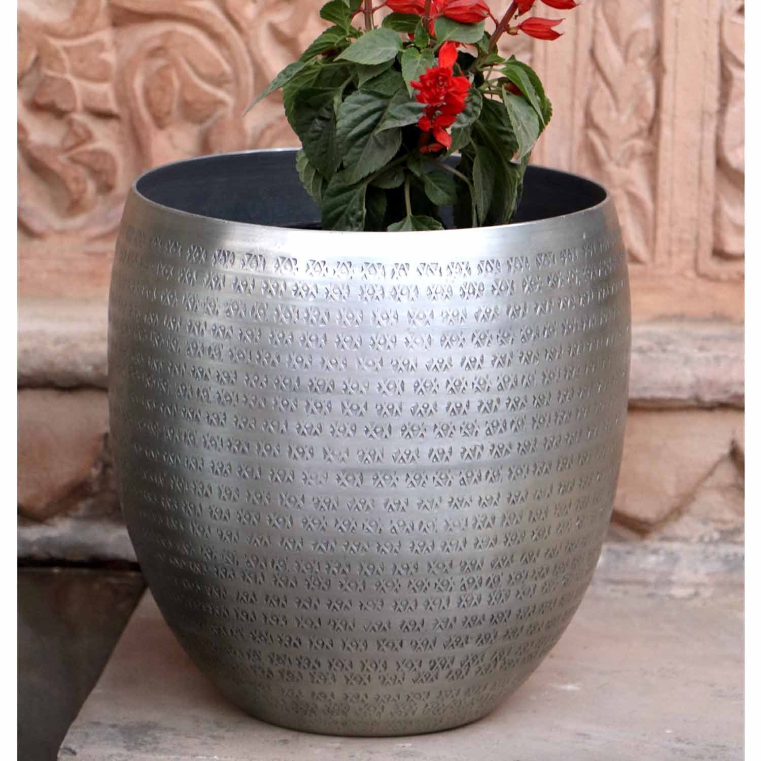 Casa (Metall XL Pflanzentopf, Blumentopf Silber oder Pflanztopf verziert L, in Hammerschlag mit S, M, den Einzeln Blumentopf Übertopf - Set), Castellon Größen Moro Orientalischer Kunsthandwerk im
