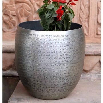 Casa Moro Blumentopf Orientalischer Blumentopf Castellon Silber mit Hammerschlag verziert (Metall Pflanztopf Übertopf - Pflanzentopf, Einzeln in den Größen S, M, L, XL oder im Set), Kunsthandwerk