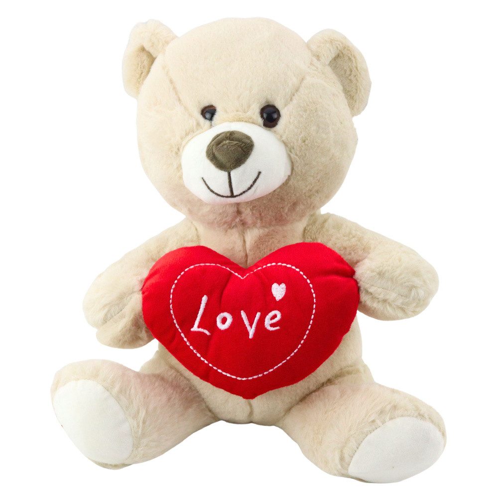 LEAN TOYS Kuscheltier Plüschbär Schmusetier Valentinsgeschenk (Spar-Set, 1-St., 30 x 26 x 20 cm weich), Plüschherz mit Love-Stickerei, weicher Plüsch, 30 cm