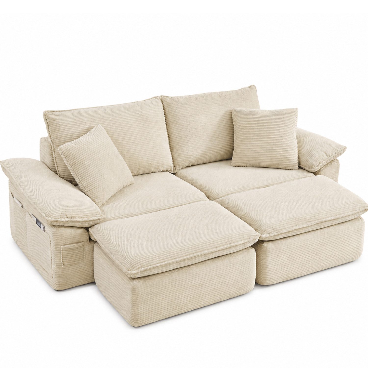 ANYSUN 2-Sitzer Übergroßer Chaiselongue-Sessel für den mit Ottomane,Boneless Loveseat, Sofa,Single Seat Bodensofa ohne Montage mit Fußstütze,Aufbewahrungstaschen, Lesesessel, gepolsterter Cord-Sessel, Schlafsofa für Wohn/Schlafzimmer