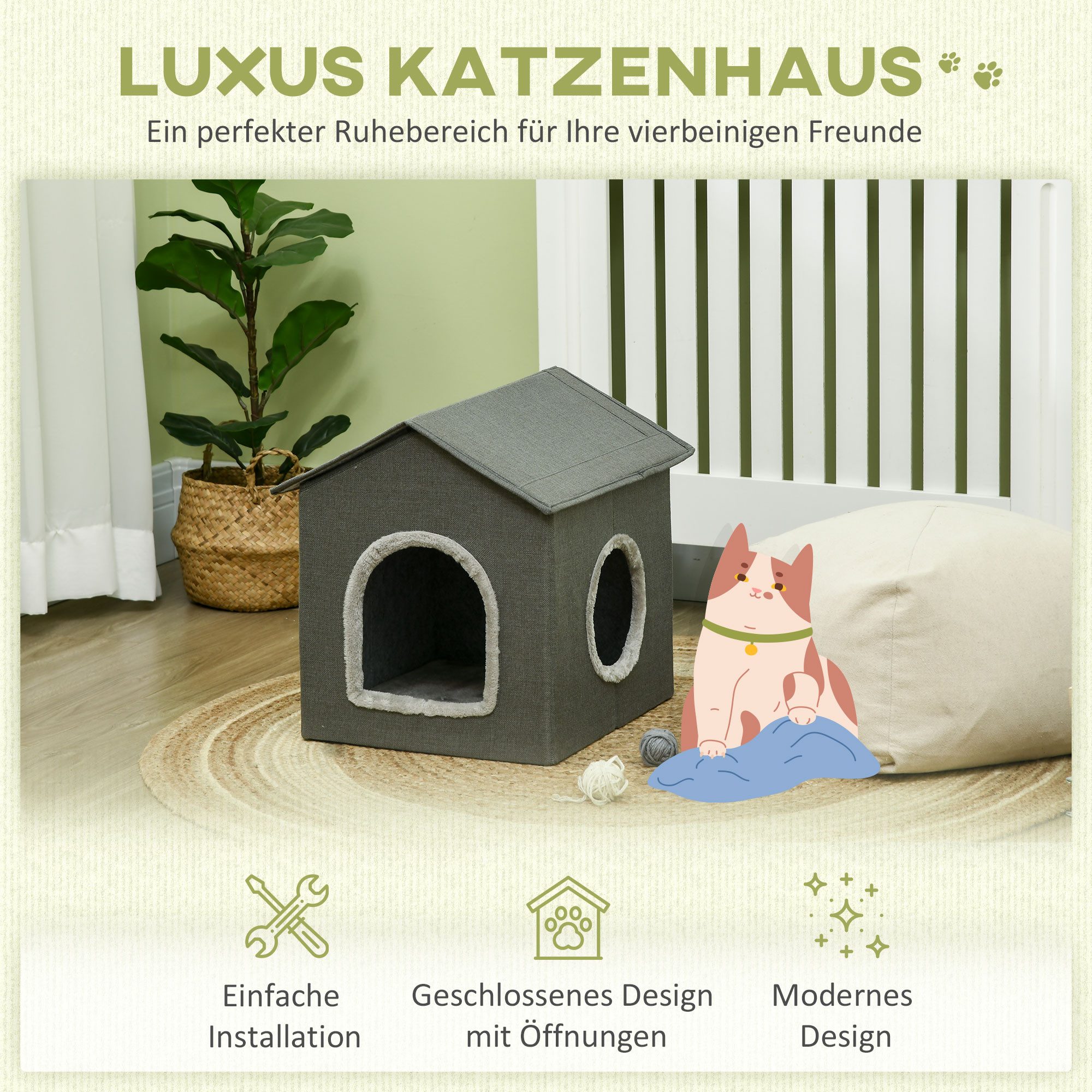 PawHut Tierbett Katzenhaus, Polyester, BxLxH: 43,5 x 39 x 40,5 cm