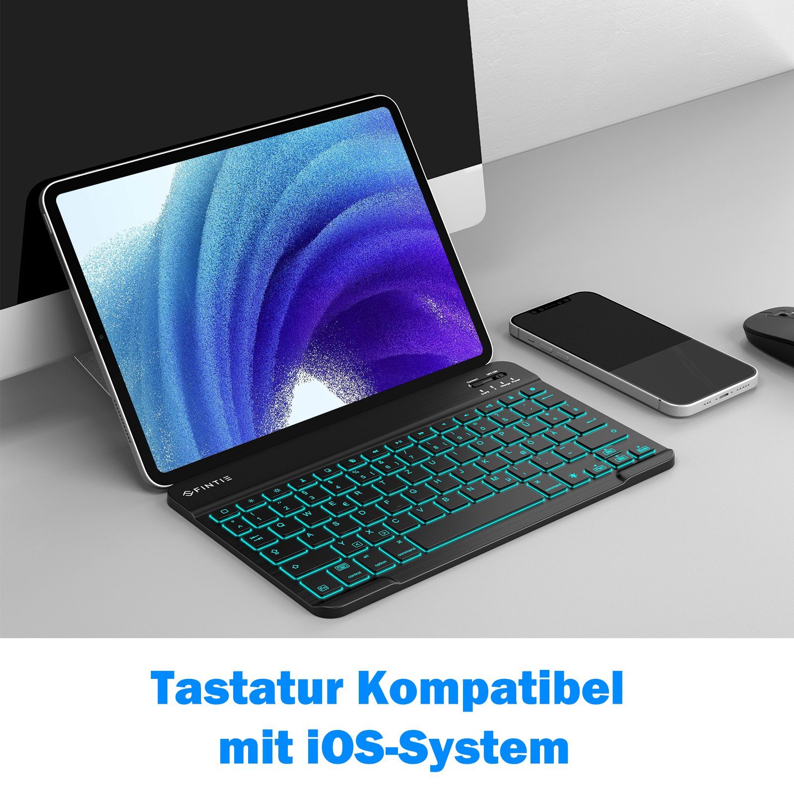 Fintie Beleuchtete Tastatur (Deutschem Layout QWERTZ) mit Farbige Beleuchtung Tablet-Tastatur (iPad 10.9/10.2/9.7(2018/2017), iPad Air 5/4/3/2/1, iPad Pro 12.9/11)