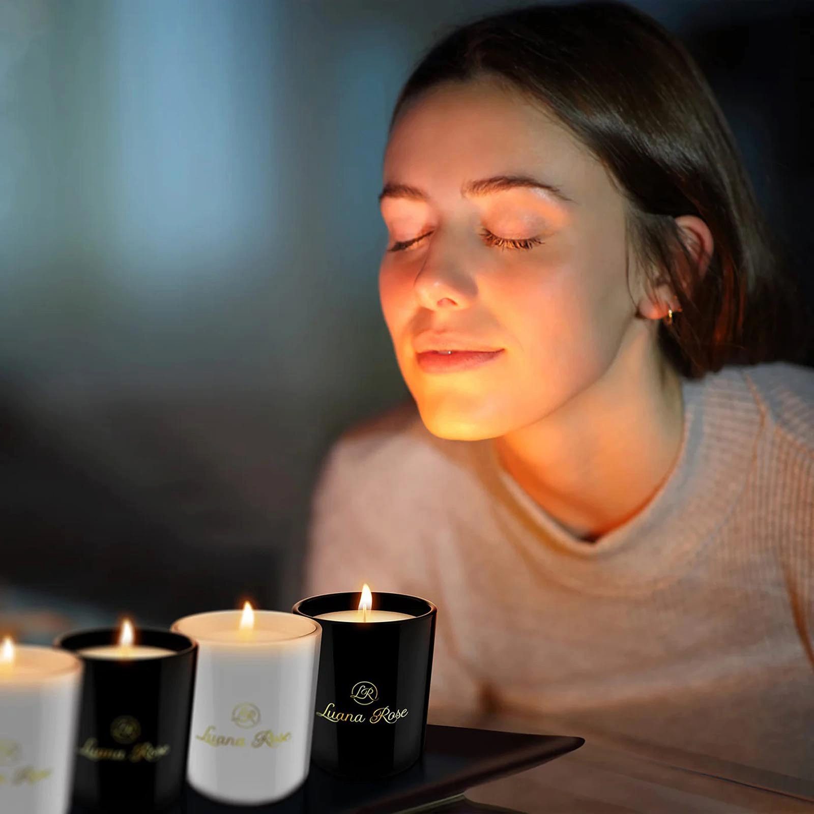 Luana Rose Duftkerze Aromakerze Geschenkset Duft Sojawachs Kerze (4-tlg), 4 Verschiedene Düfte Lavendel, Lemongras, Vanille & Kokosnuss.
