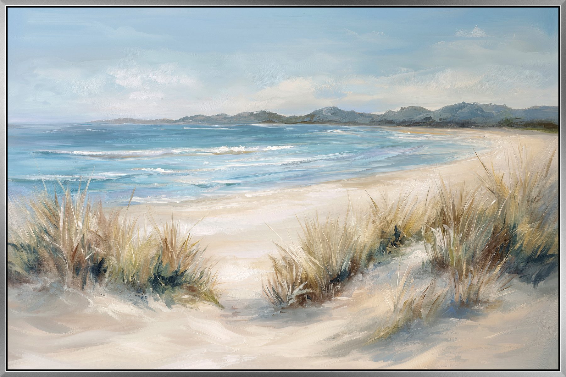 Bönninghoff Ölgemälde Ölgemälde handarbeit gerahmt STRAND 60x90 cm – Wandbild modern, Küste, Meer, Strand, handgefertigt, jedes Bild ein Unikat, Schattenfugenrahmen