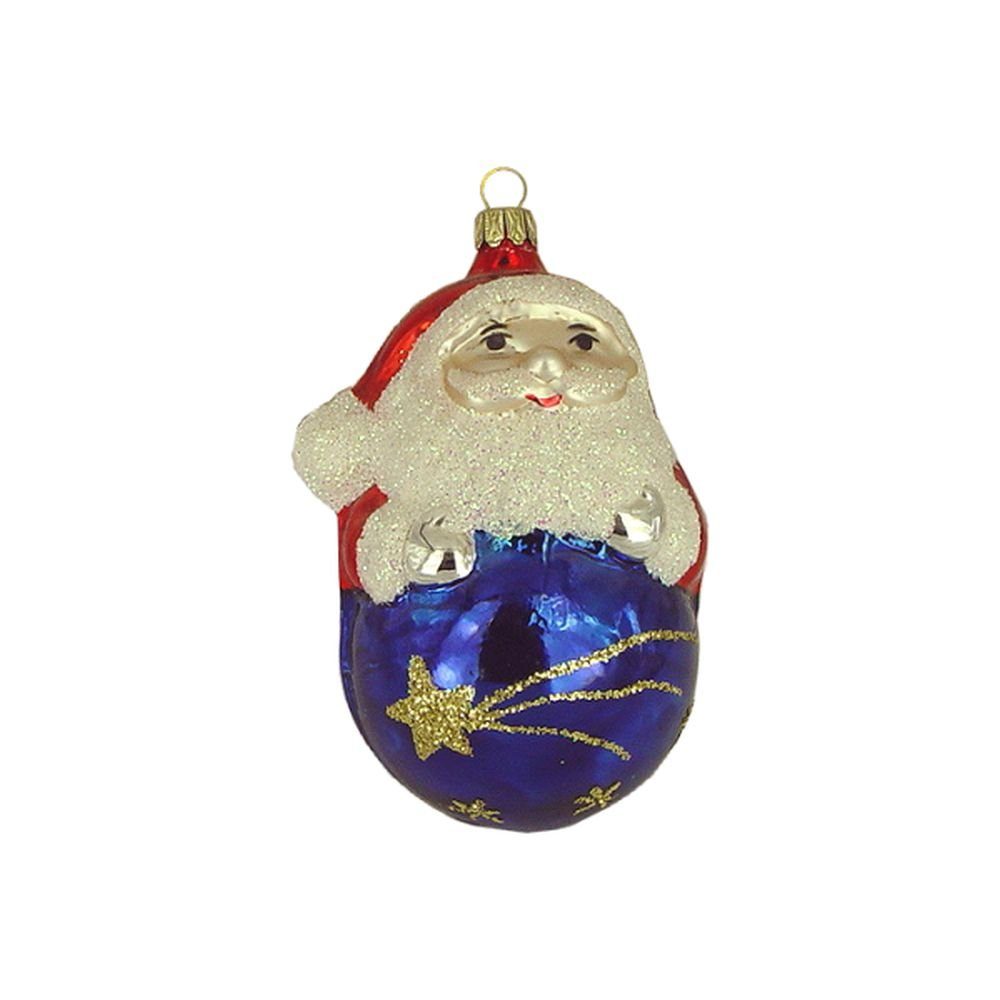 Haberland Glasschmuck Lauscha Christbaumschmuck Großer Weihnachtsmann auf Kugel blau 10 cm Lauschaer Glas