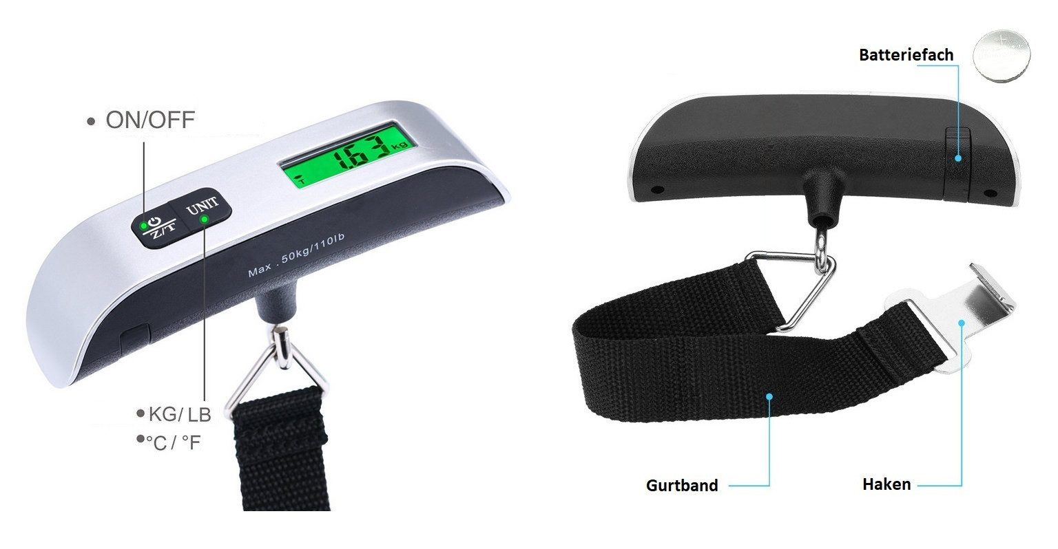 Rungassi Kofferwaage Digitale Gepäckwaage Kofferwaage Travel bis 50 kg WL01