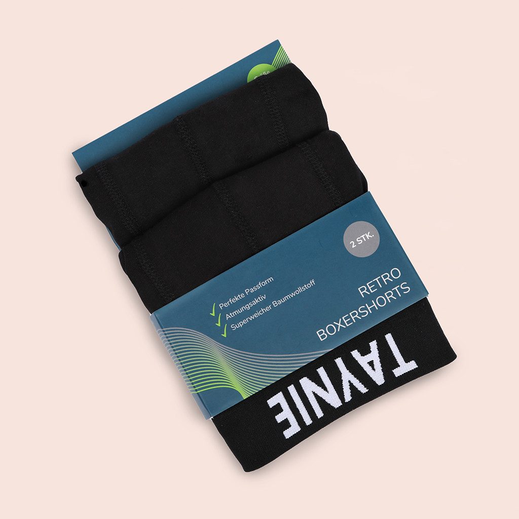 Taynie Retro Boxer schwarz/weiß - Herren Boxershorts aus Bio-Baumwolle sportlich (Spar-Set, 2-St., 2er-Pack) Logo auf elastischem Bund