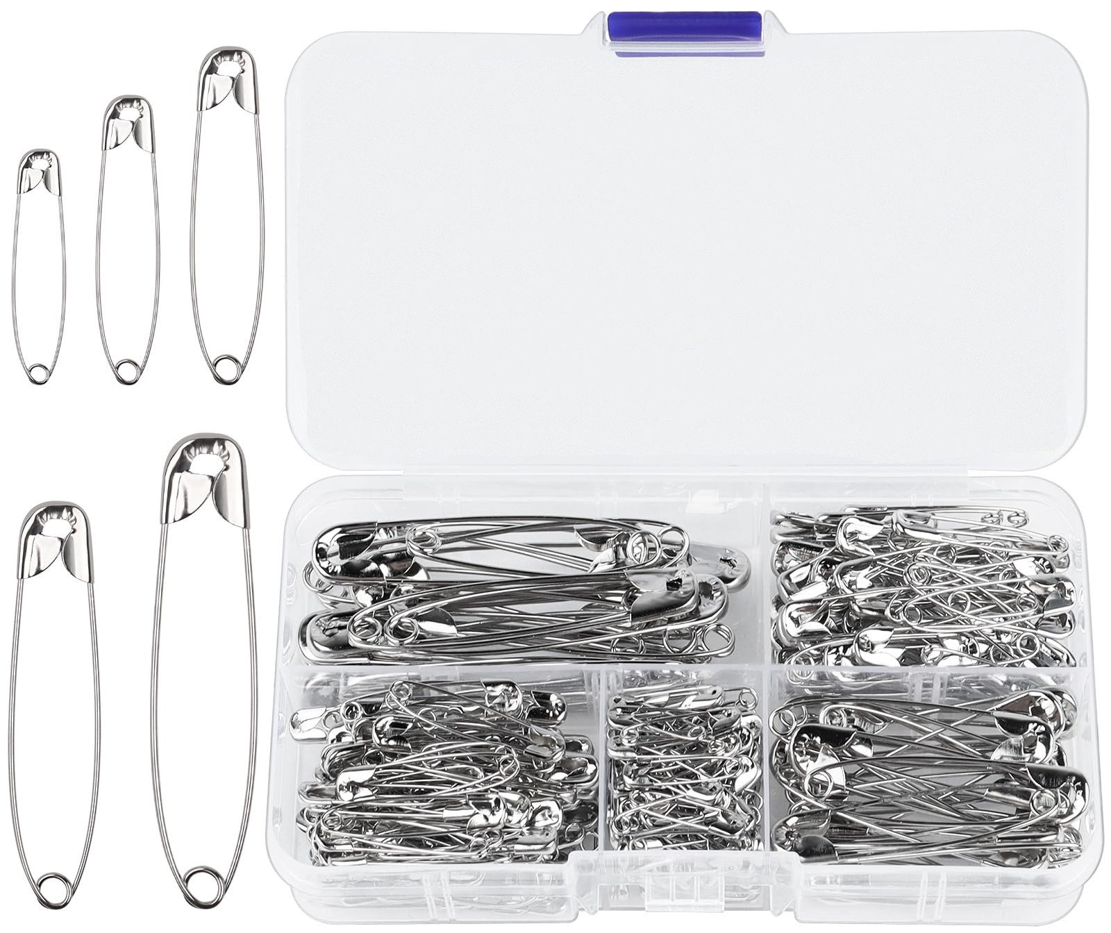 FOUORTUNATE-BEE Sicherheitsnadeln Sicherheitsnadeln Set 260 Stück 5 Größen Nähen Basteln Silber, 260 Sicherheitsnadeln 5 Größen 19–55mm Nähen DIY Kleidung Fixieren