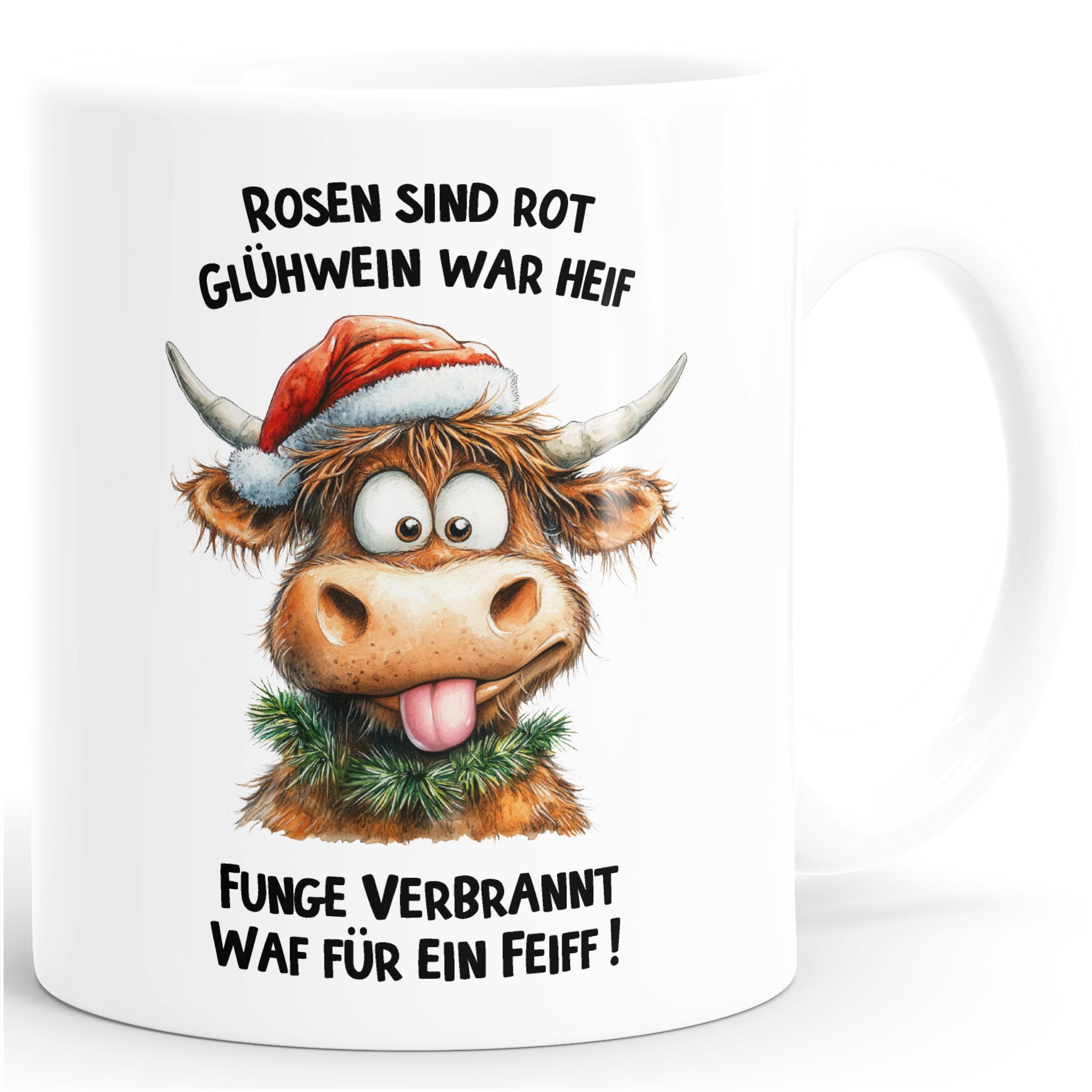 MoonWorks Tasse Weihnachtstasse mit Kuh Motiv Spruch Keramikbecher für, Keramik