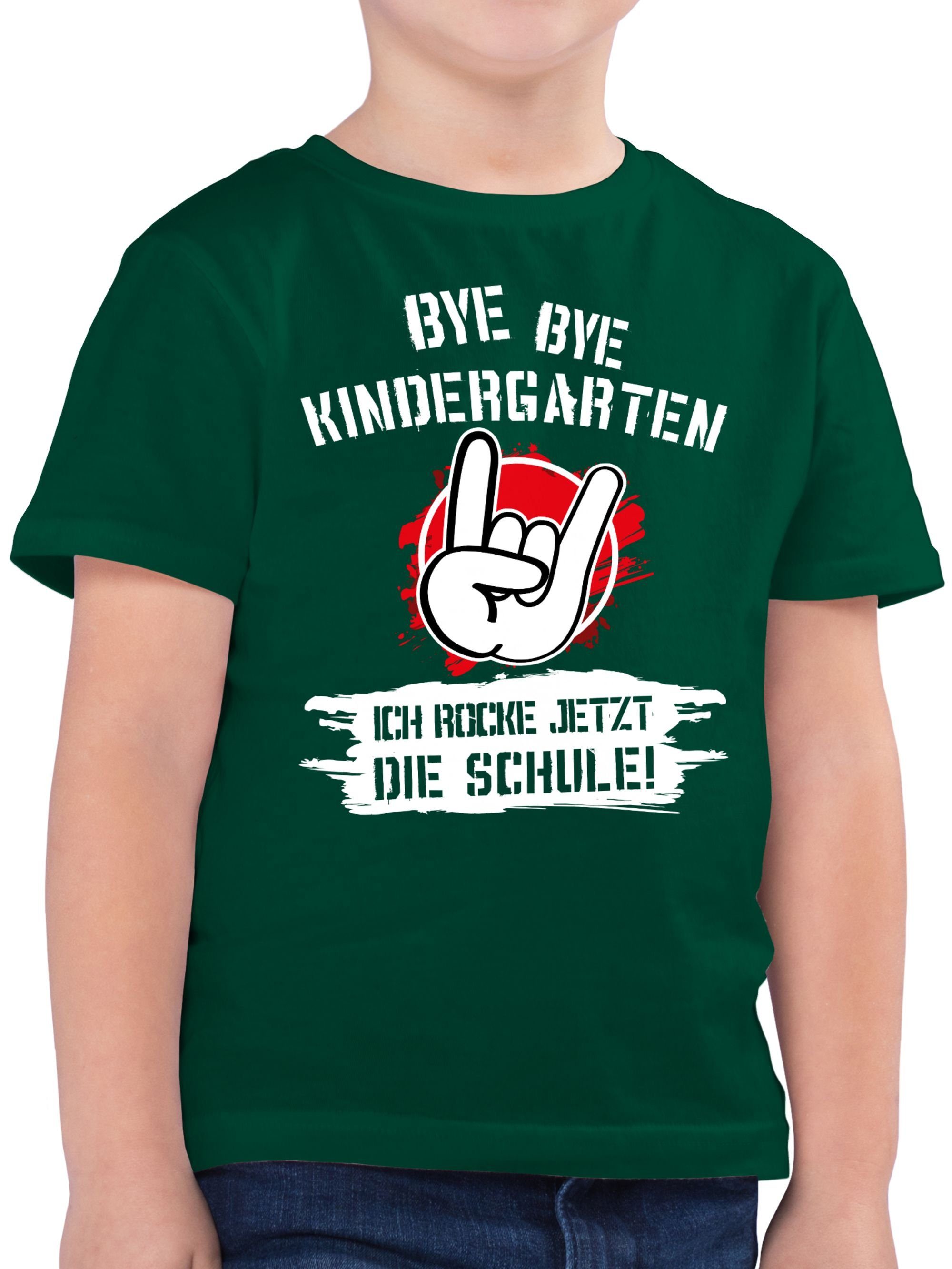 Shirtracer T-Shirt Bye Bye Kindergarten ich rocke jetzt die Schule Grunge Rot Einschulung Junge Schulanfang Geschenke 3 Tannengrün