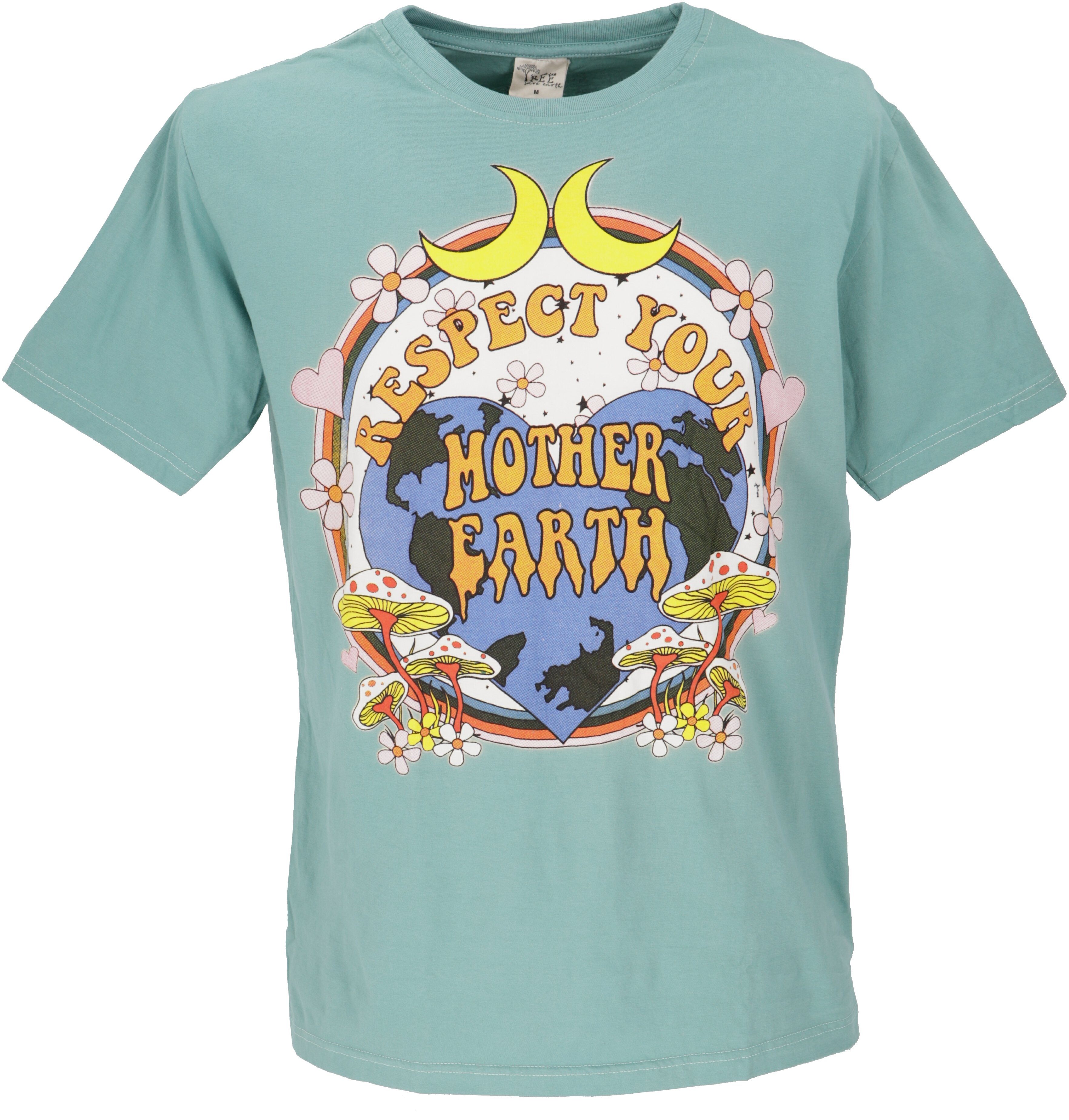Guru-Shop T-Shirt Retro T-Shirt, Tree save earth T-Shirt - Mother.. Retro Mother earth/aqua