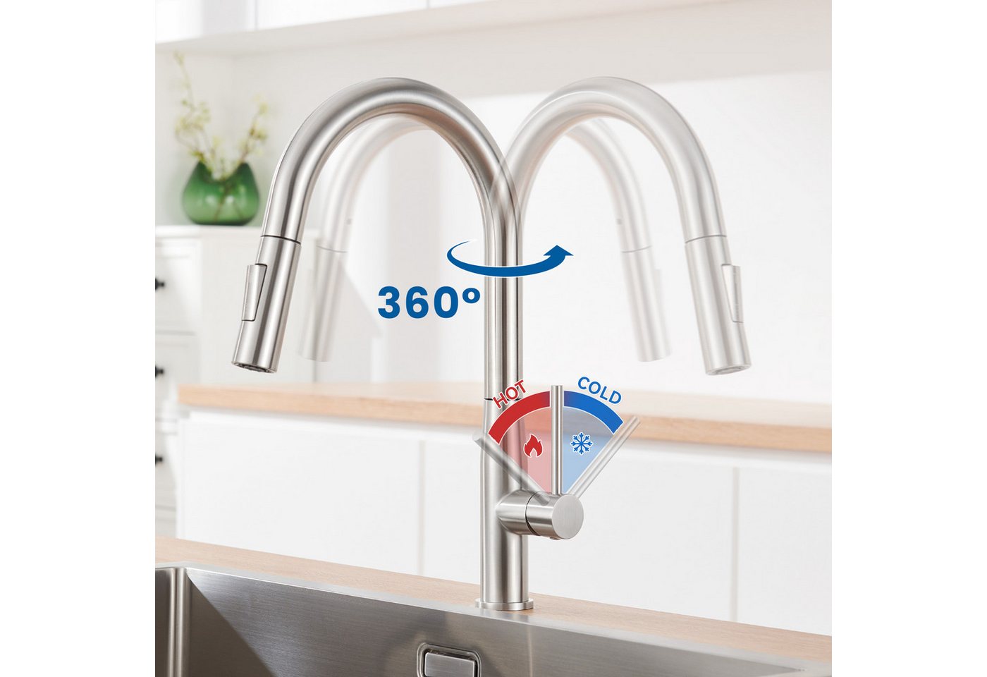 Thumbnail - Auralum Max Spültischarmatur Hochdruckhahn Küchenarmatur mit Ausziehbare Brause Wasserhahn Armatur