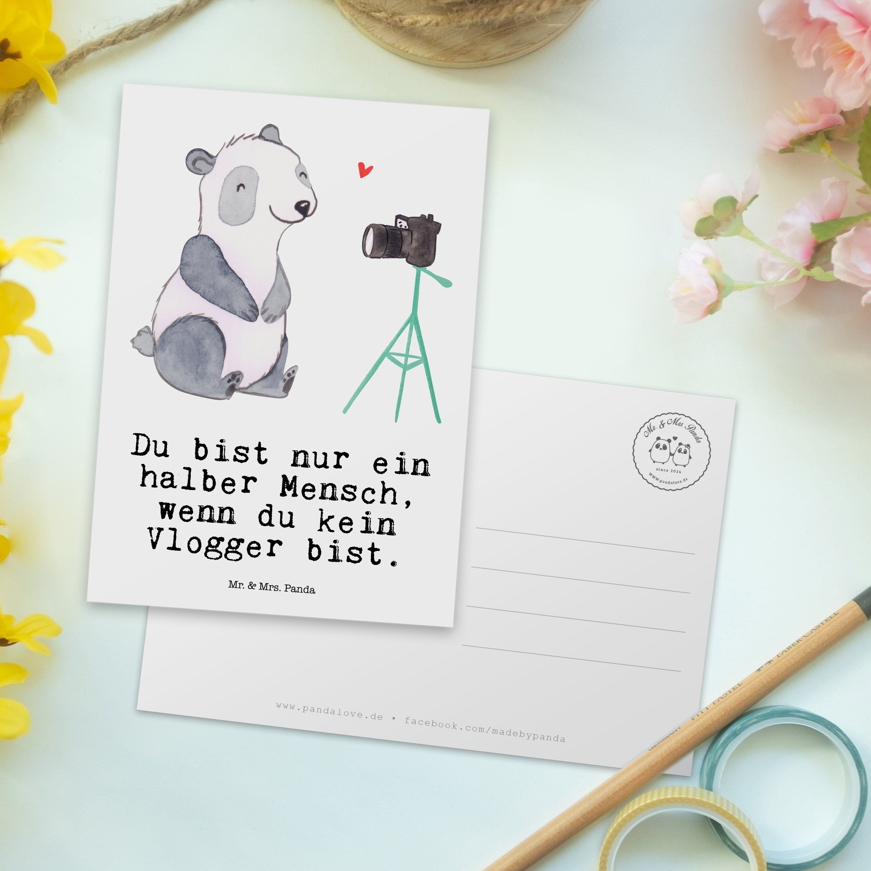 & - Vlogger Herz Firma, Weiß Geschenk, Postkarte Kollege Mr. Geburtstagskarte, Mrs. Panda mit -