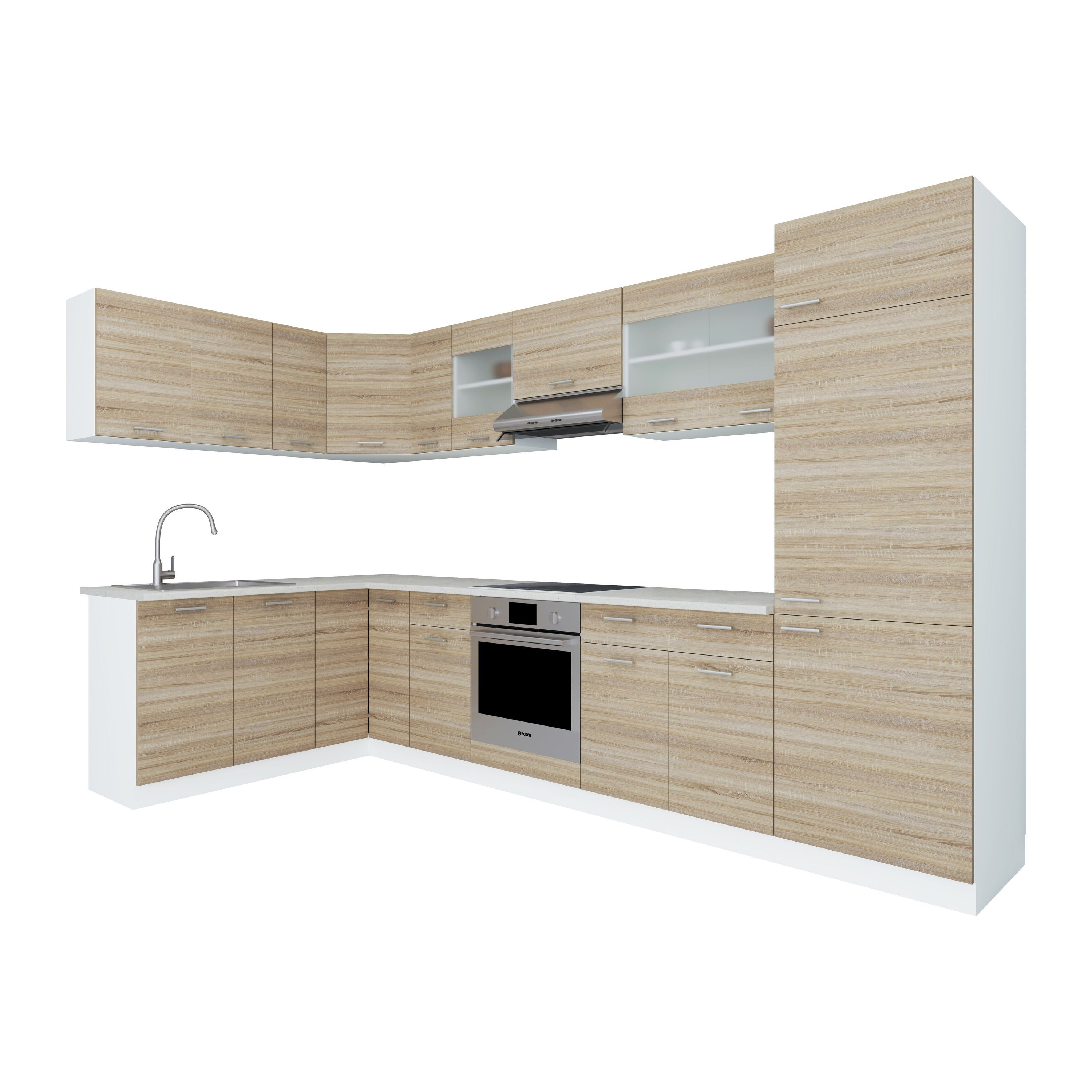 VCM Küchenzeile 13-tlg Winkelküche Küchenzeile 328 x 178 cm Esilo, (Komplett-Set), VCM Küchenzeile Esilo 207x505x46 cm Holzwerkstoff
