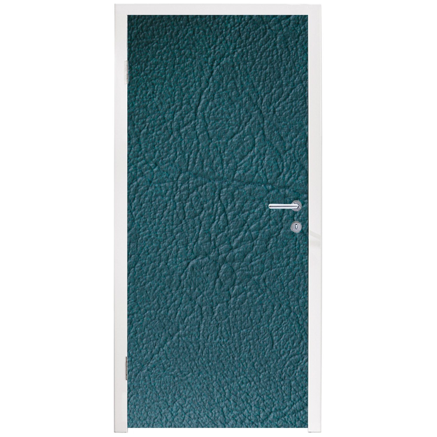 Lederoptik Tür, Blau, - (1 für cm St), Türaufkleber, Fototapete - Leder MuchoWow bedruckt, - Matt, Grün 75x205 Türtapete