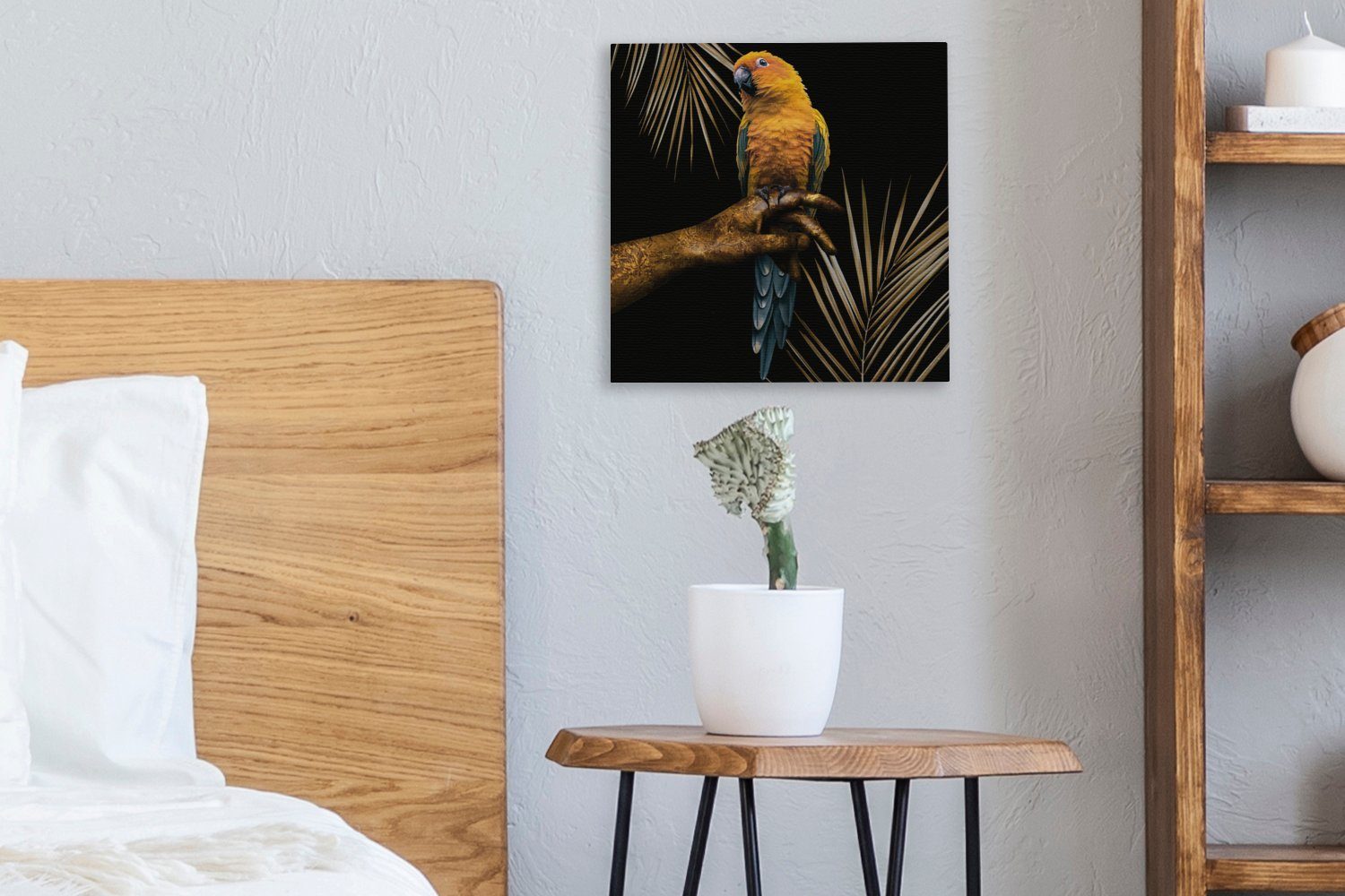 OneMillionCanvasses® Leinwandbild Vogel St), Bilder (1 - Wohnzimmer Hand - Papagei - für Gold, Leinwand Schlafzimmer