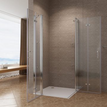 AQUABATOS Eckdusche Duschkabine Pendeltür Falttür mit Festteilen und Duschablagen, BxT: 90x90 cm, 6 mm Einscheibensicherheitsglas, Nano Beschichtung,großer Verstellbereich,barrierefrei,rahmenlos