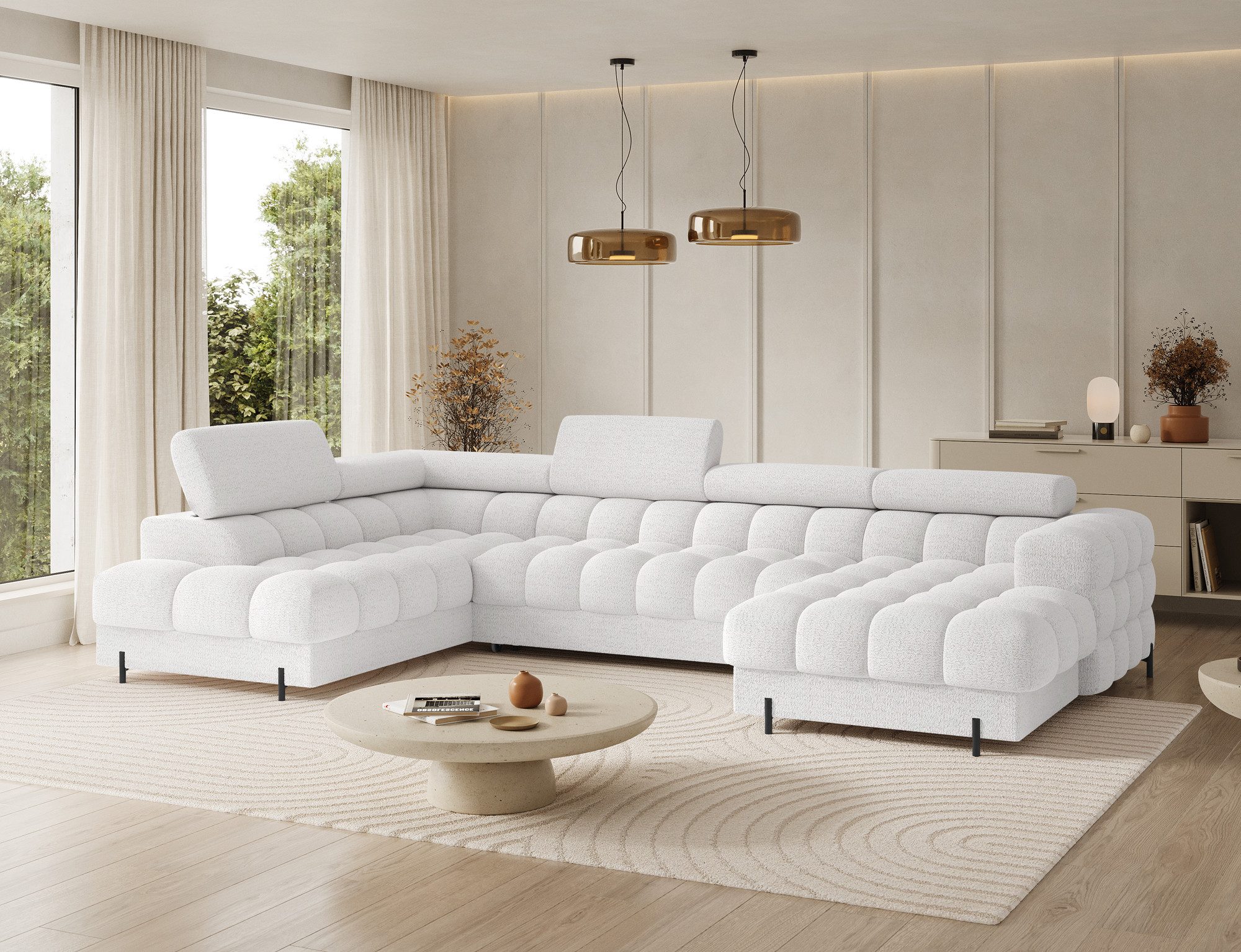 MOEBLO Ecksofa Vinca, Modernes U-Form Sofa mit Schlaffunktion, großem Stauraum und verstellbaren Kopfstützen für flexible Wohnraumgestaltung, Eckcouch Wohnlandschaft Sofa mit Ottomane Eckgarnitur Polsterecke, Links- oder rechtsseitig montierbar (BxHxT): 358 x 93 x 202 cm