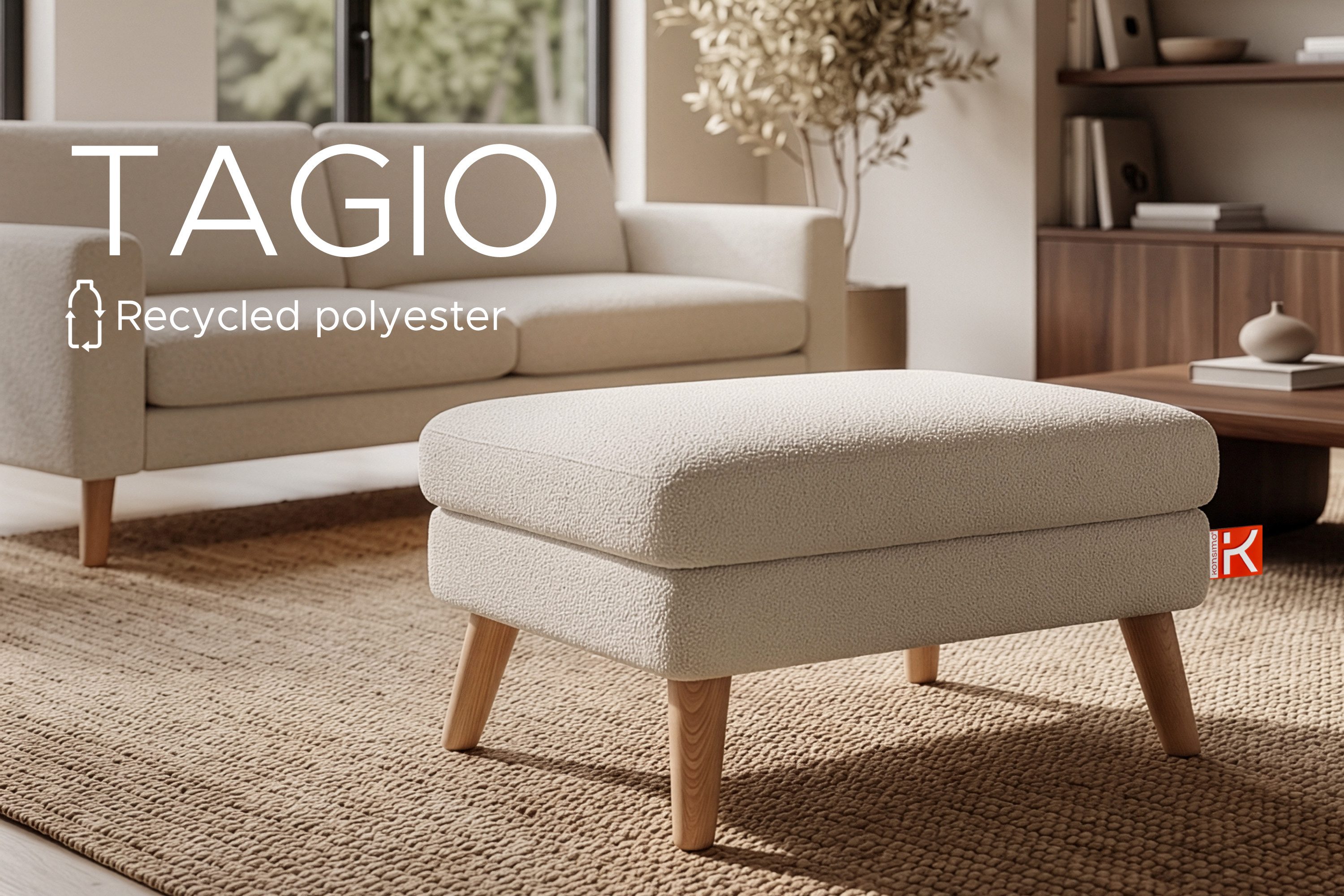 KONSIMO® Sitzhocker TAGIO hergestellt in Europa, 5 Jahre Garantie (Sitzhoker), Scandi-Stil, Gestell aus Massivholz – Bild 3 von 5