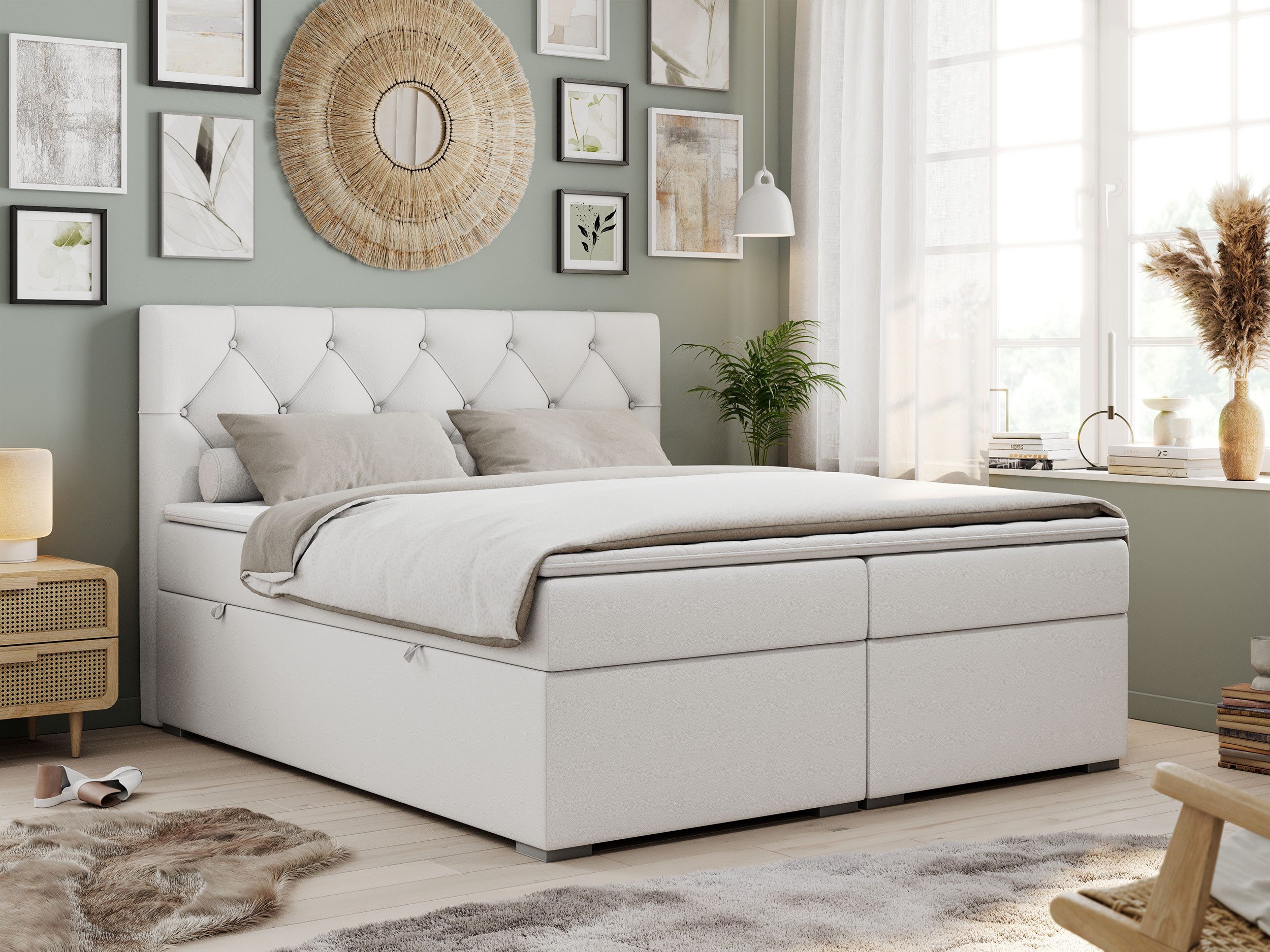 MKS MÖBEL Boxspringbett ALDA (Set, Packung, T30-Schaum, zwei Bettkästen, gepolsterte Kopfstütze), Doppelbett, Multipocket-Matratzen, Modern Bett