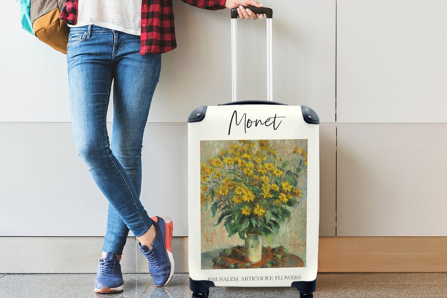 Reisekoffer Monet Reisetasche Handgepäckkoffer MuchoWow Topinamburblüten, - Rollen, 4 Trolley, für mit Handgepäck Ferien, - Gemälde rollen,