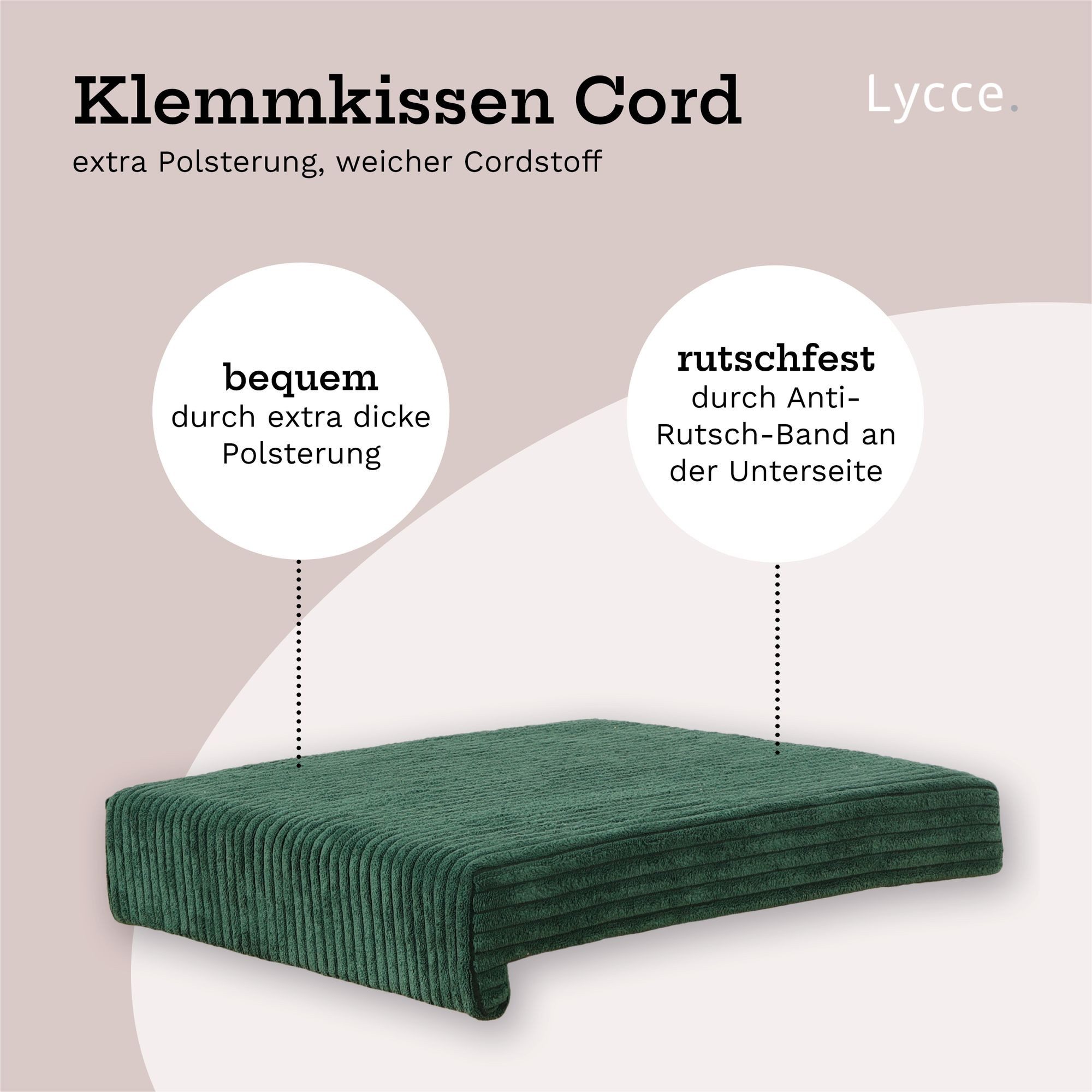 Lycce Bankauflage Bankauflage Klemmkissen 1 Leiste, Cordstoff extra Polsterung, (1 St), für Banktiefe ab 35 cm, verrutscht nicht, versch. Farben