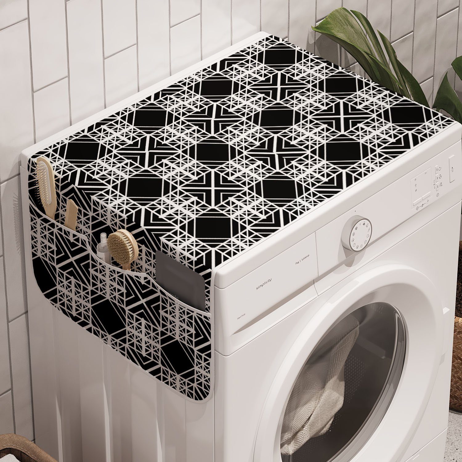 Abakuhaus Badorganizer Anti-Rutsch-Stoffabdeckung für Waschmaschine und Trockner, Gitter Kunstwerk von Squares Stripes