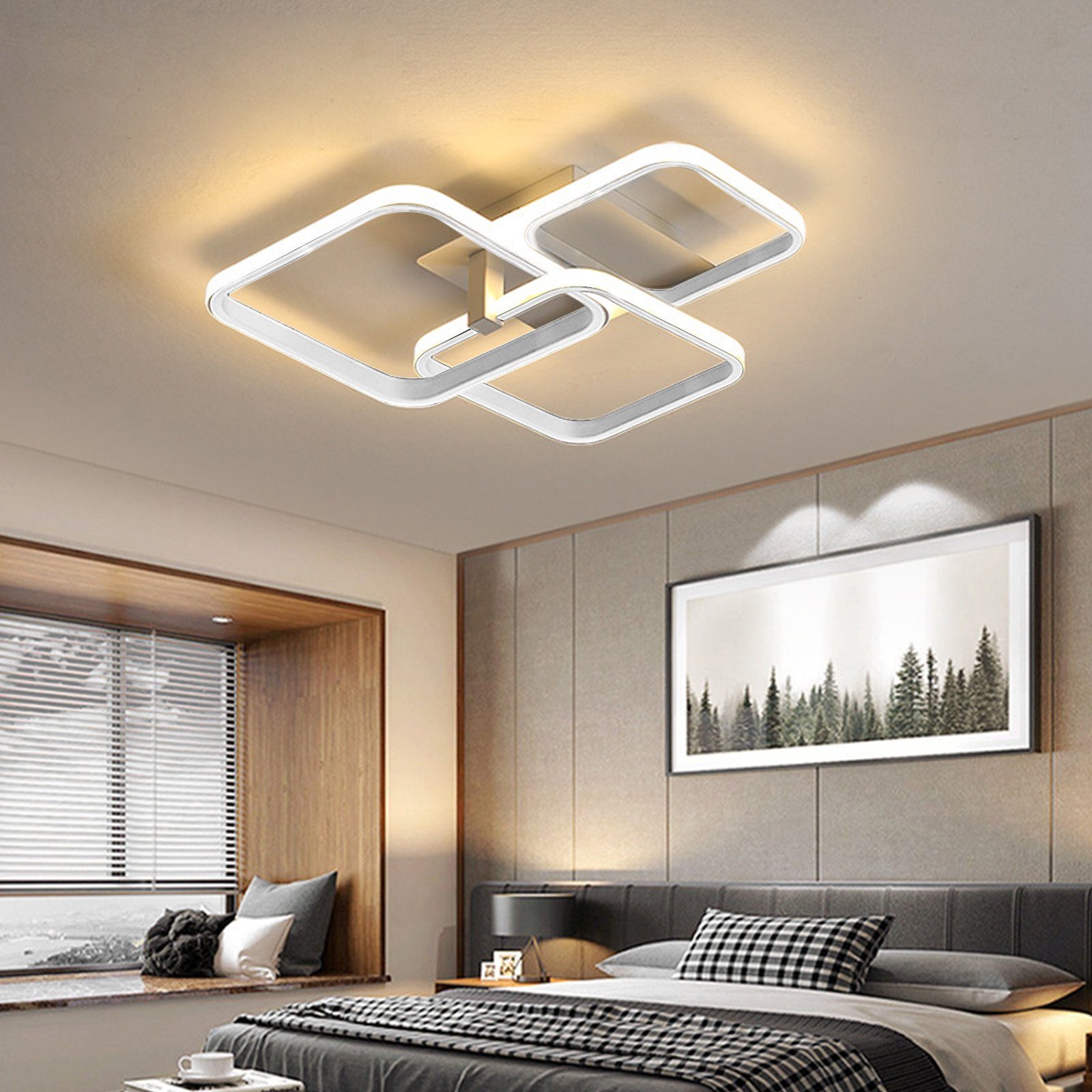 Daskoo Deckenleuchten 3/4/5 Quadrat LED Deckenlampe mit Fernbedienung Dimmbar Wohnzimmer, LED fest integriert, Warmweiß/Neutralweiß/Kaltweiß, LED Deckenleuchte, Stufenloses Dimmen Weiss