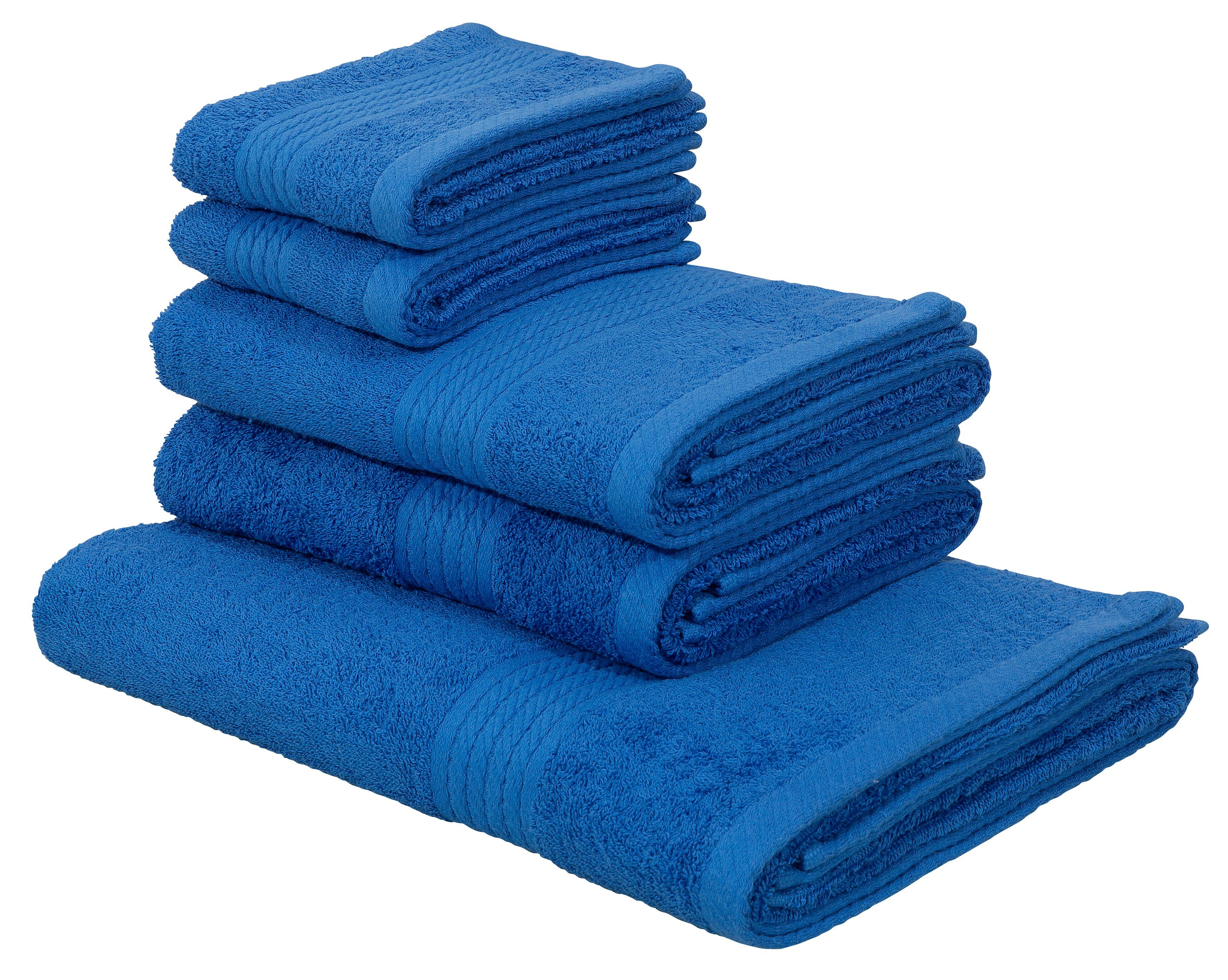 my home Handtuch Set »Stitching« (5-tlg), 5 teiliges Handtuchset mit  verschiedenen Stickereien, einfarbige Handtücher mit Bordüre aus 100%  Baumwolle